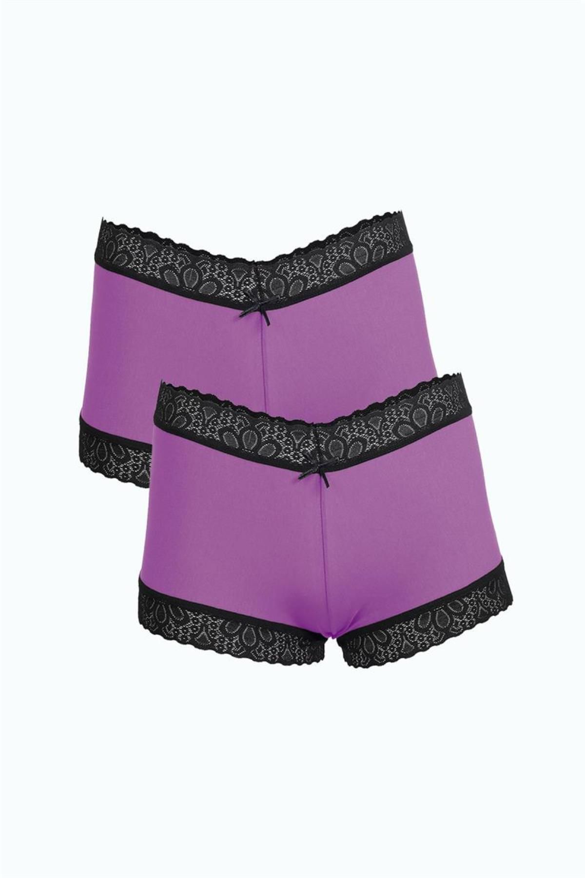 Celira Kadın Pamuklu 2li Boxer Mor 40277