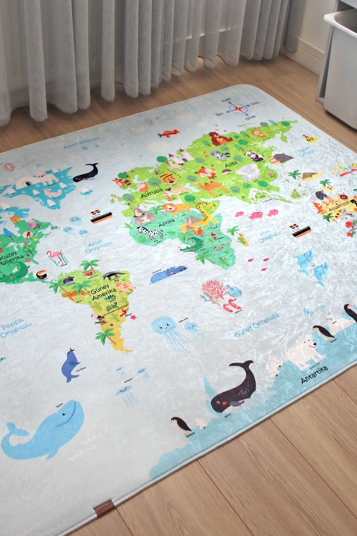 HAMUR Dünya Haritası Oyun Matı Bebek Çocuk Halısı Mavi Yenidoğan Yumuşak Aktivite Etkinlik Örtüsü fotoğrafı 5 (önizleme)
