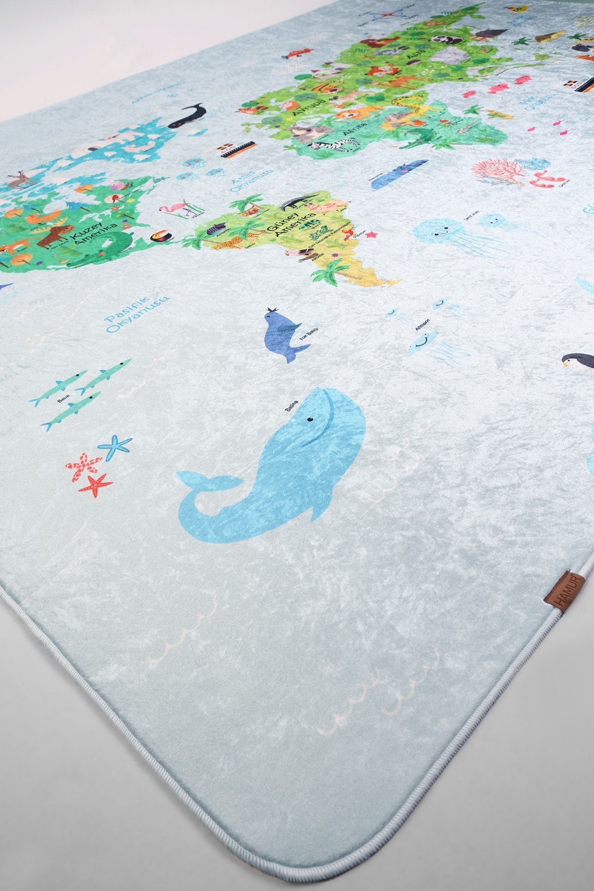 HAMUR Dünya Haritası Oyun Matı Bebek Çocuk Halısı Mavi Yenidoğan Yumuşak Aktivite Etkinlik Örtüsü fotoğrafı 3 (önizleme)