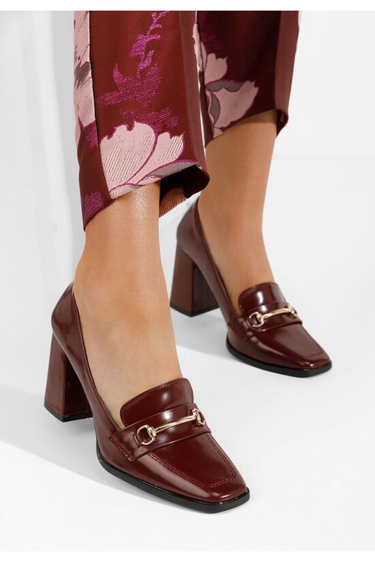 B T Shoes-Mocasini cu toc Noriana grena 2