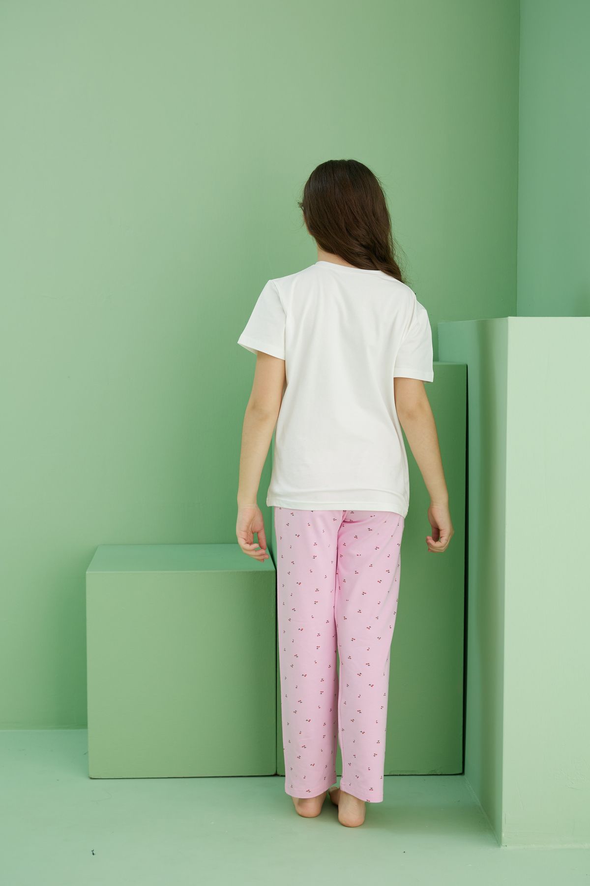 Siyah İnci-Ecru Patterned Cotton Crew Neck Knitted Pajama Set 25117085 5