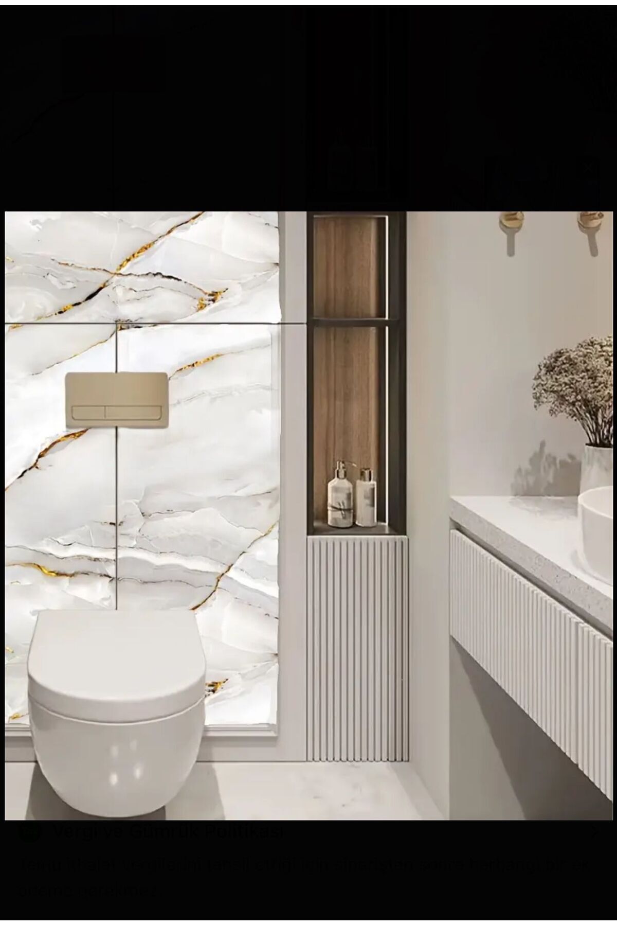 Kendinden Yapışkanlı Esnek Köpük Beyaz Gold Pvc Mermer Panel 60x30 Cm Banyo Wc Mutfak