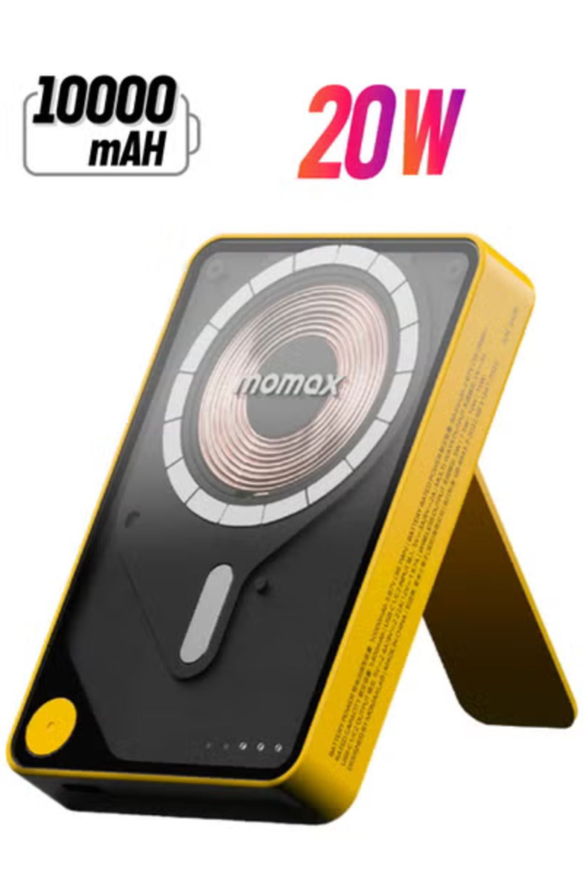 Momax-1-Power X PRO+ 10000mAh Mag Wireless Power Bank with Stand and Built-in USB-C Cable Yellow 1