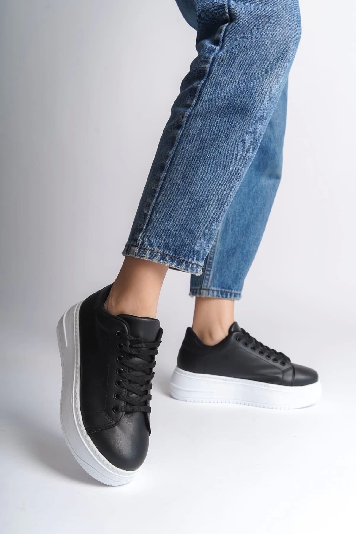 TB Terzi Bey Bıana Bağcıklı Ortopedik Taban Kadın Sneaker Spor Ayakkabı Bt - Siyah