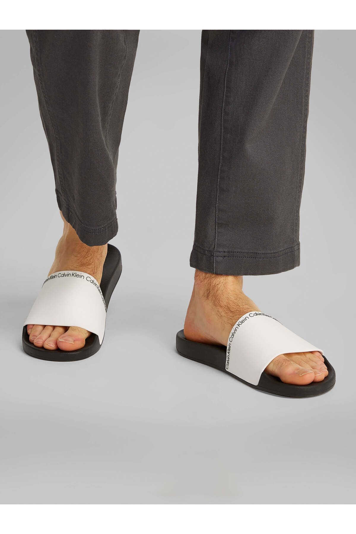Calvin Klein-Papuci albi casual confortabili cu logo pentru bărbați HM0HM00981-03A 2