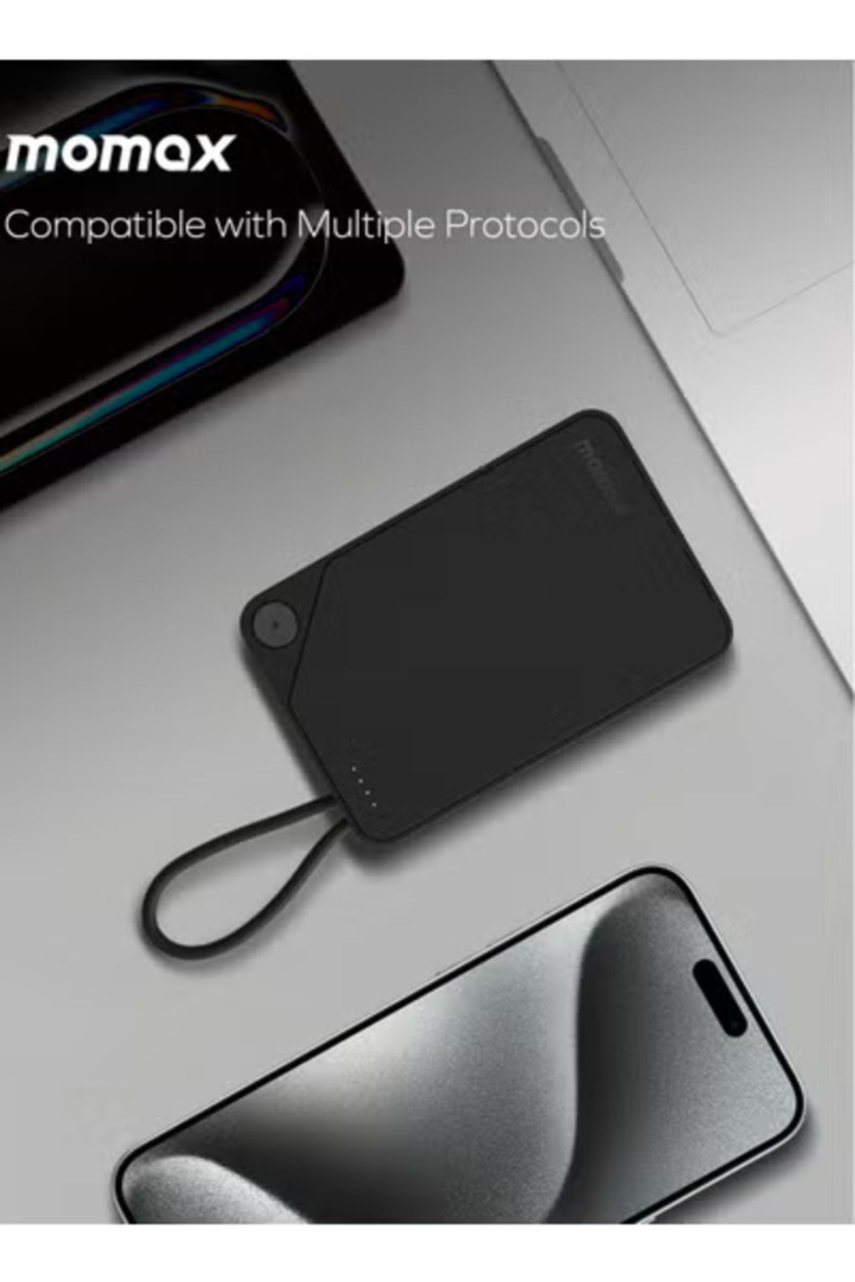 Momax-1-Power X Battery Pack 10000 mAh Power Bank with Built-in USB-C PD Cable - Black 2