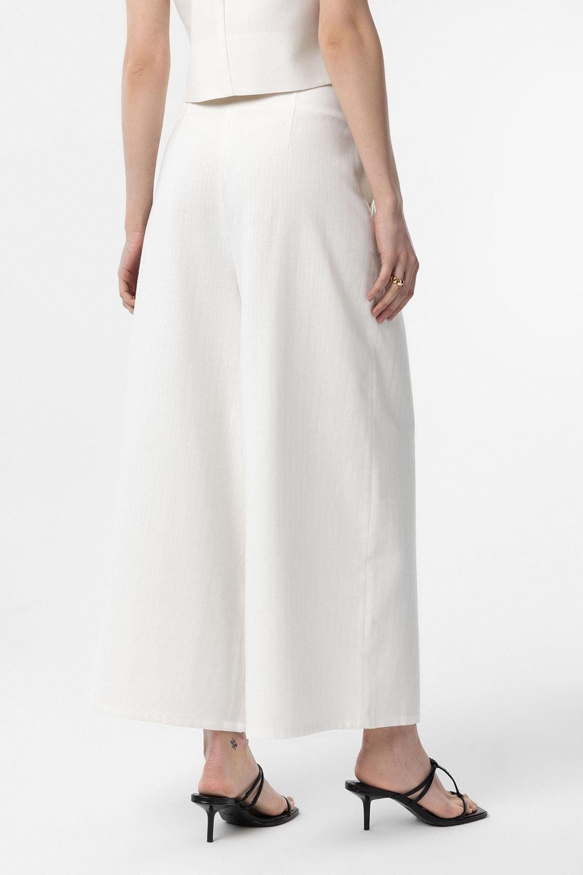 Antioch-White Linen Blended Women's Culotte Trousers 4