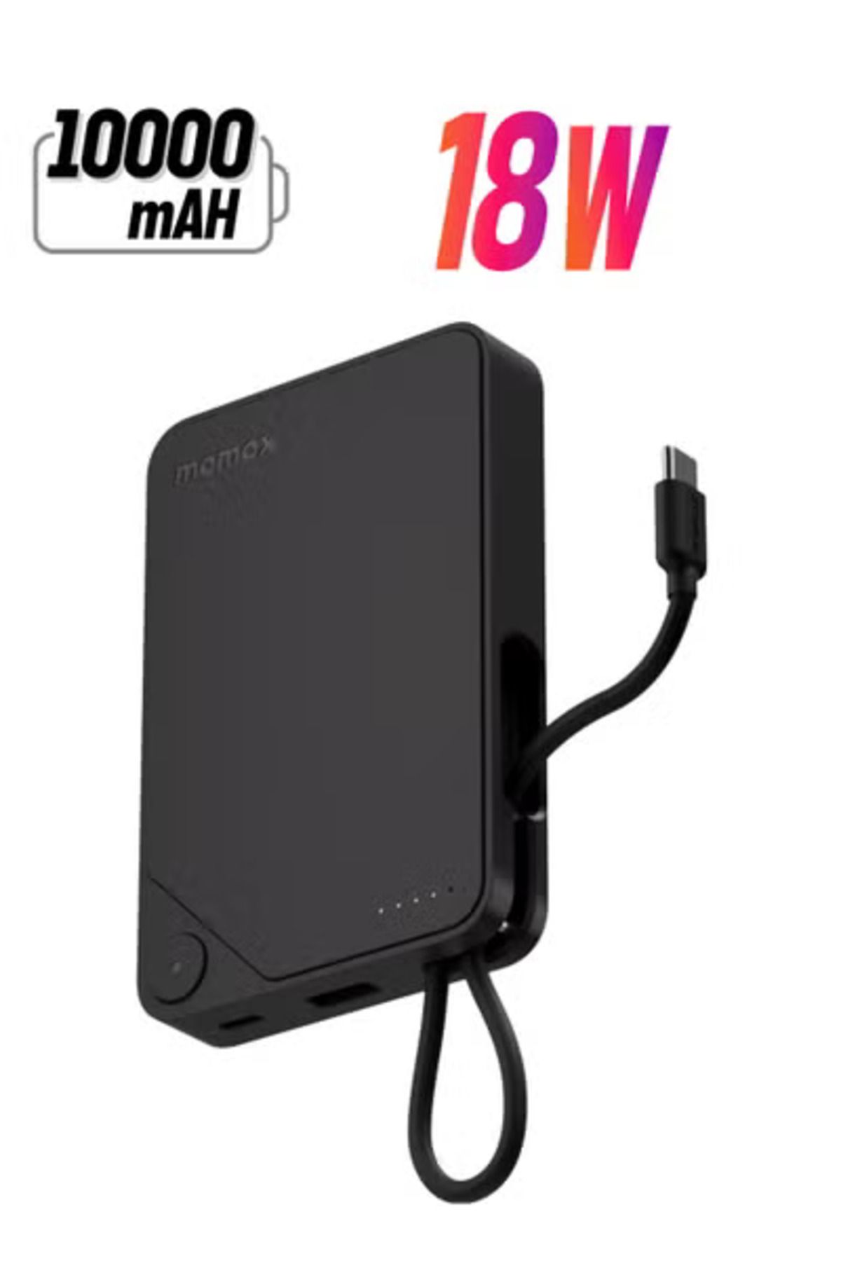 Momax-1-Power X Battery Pack 10000 mAh Power Bank with Built-in USB-C PD Cable - Black 1