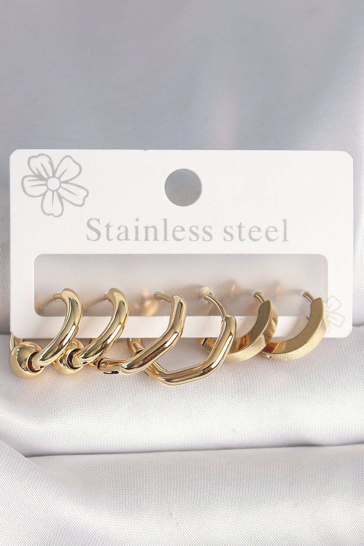 O-KRC 316L Çelik Gold Renk Altıgen Halka Model Kadın Küpe Seti - TJ-BKP10387