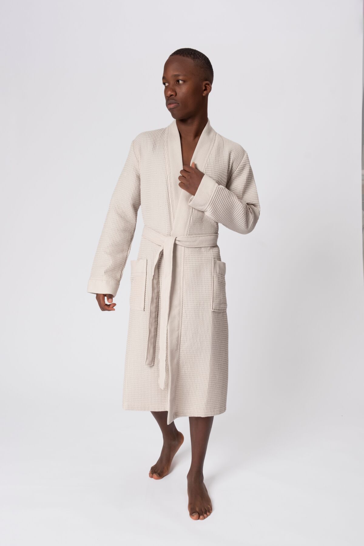 100% Cotton Soft Quilting Men's Summer Bathrobe with Kimono Box