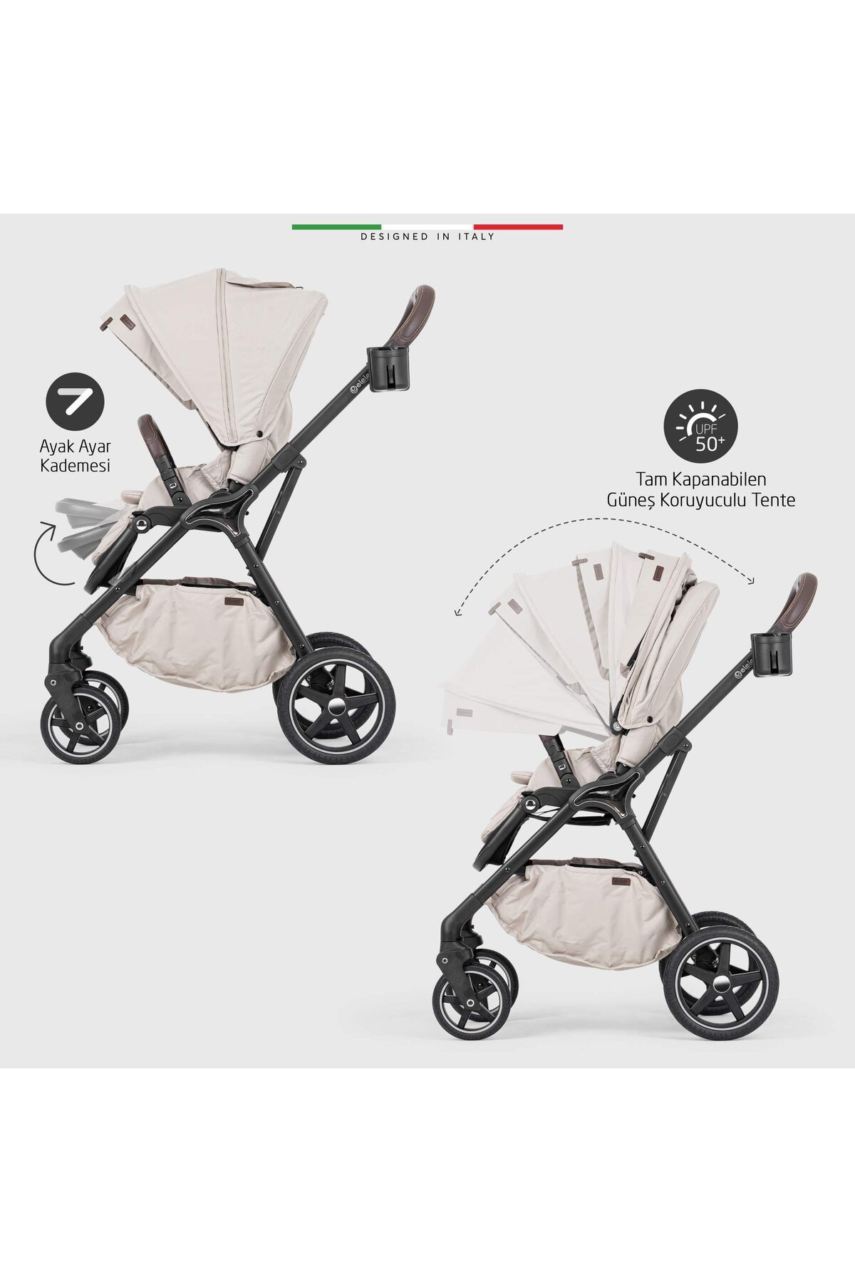 Elele Hera Çift Yönlü Bebek Arabası Silver Siyah fotoğrafı 7 (önizleme)