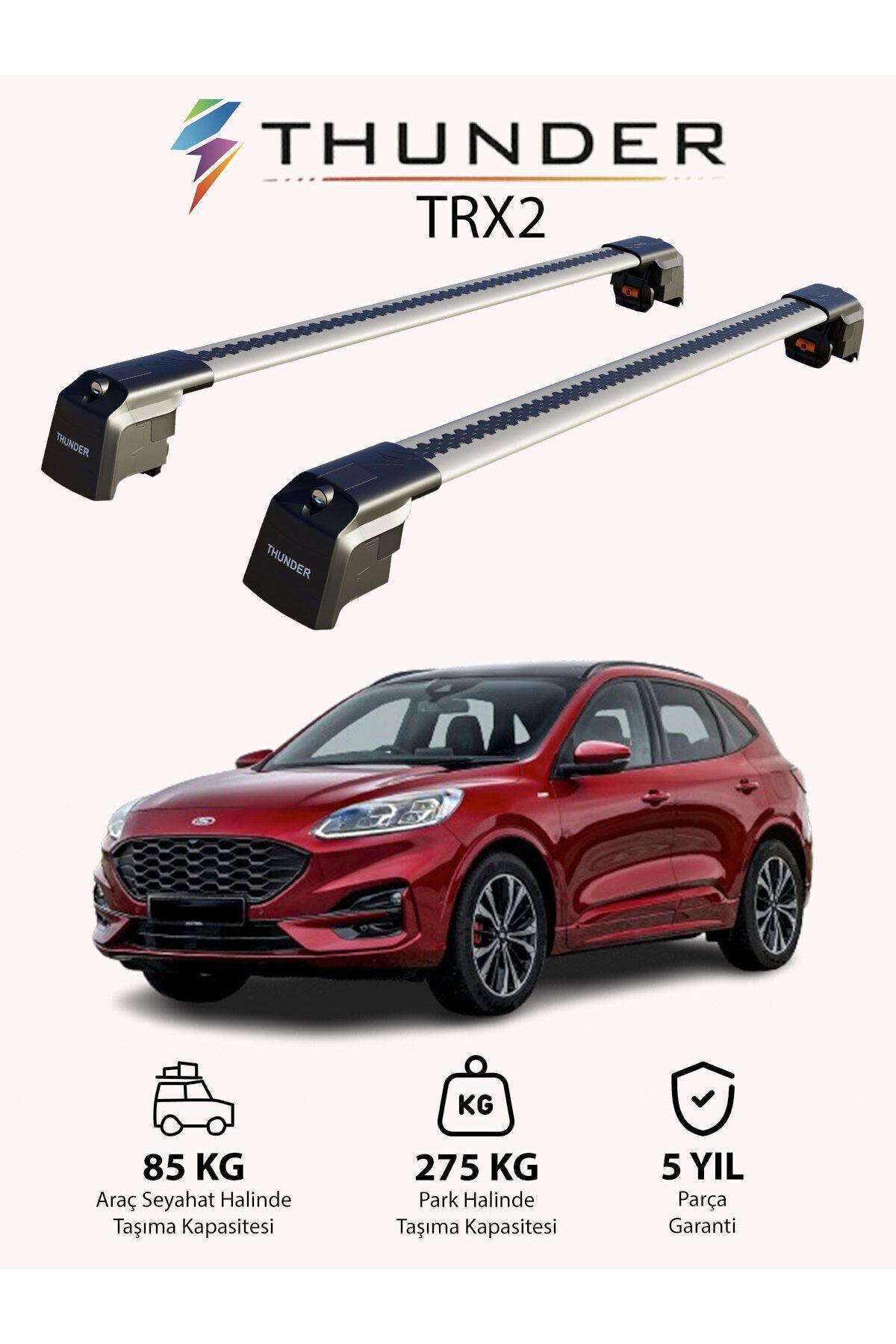 Thunder-TRX2 Thunder Carrier - FORD KUGA 2020 Black Interlocking Weft Carrier Roof Bar 1