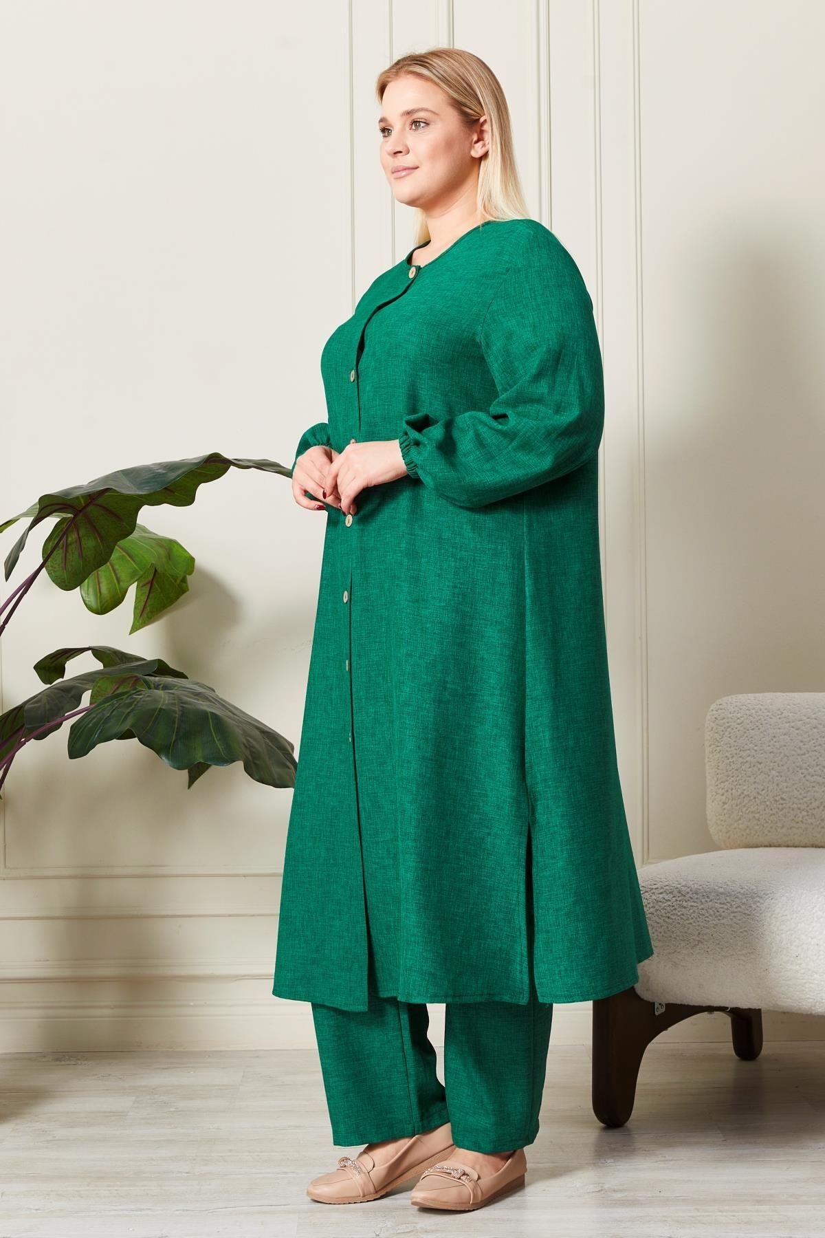 Ferace-Linen Large Size Ayrobin 2-Piece Set - Women 6