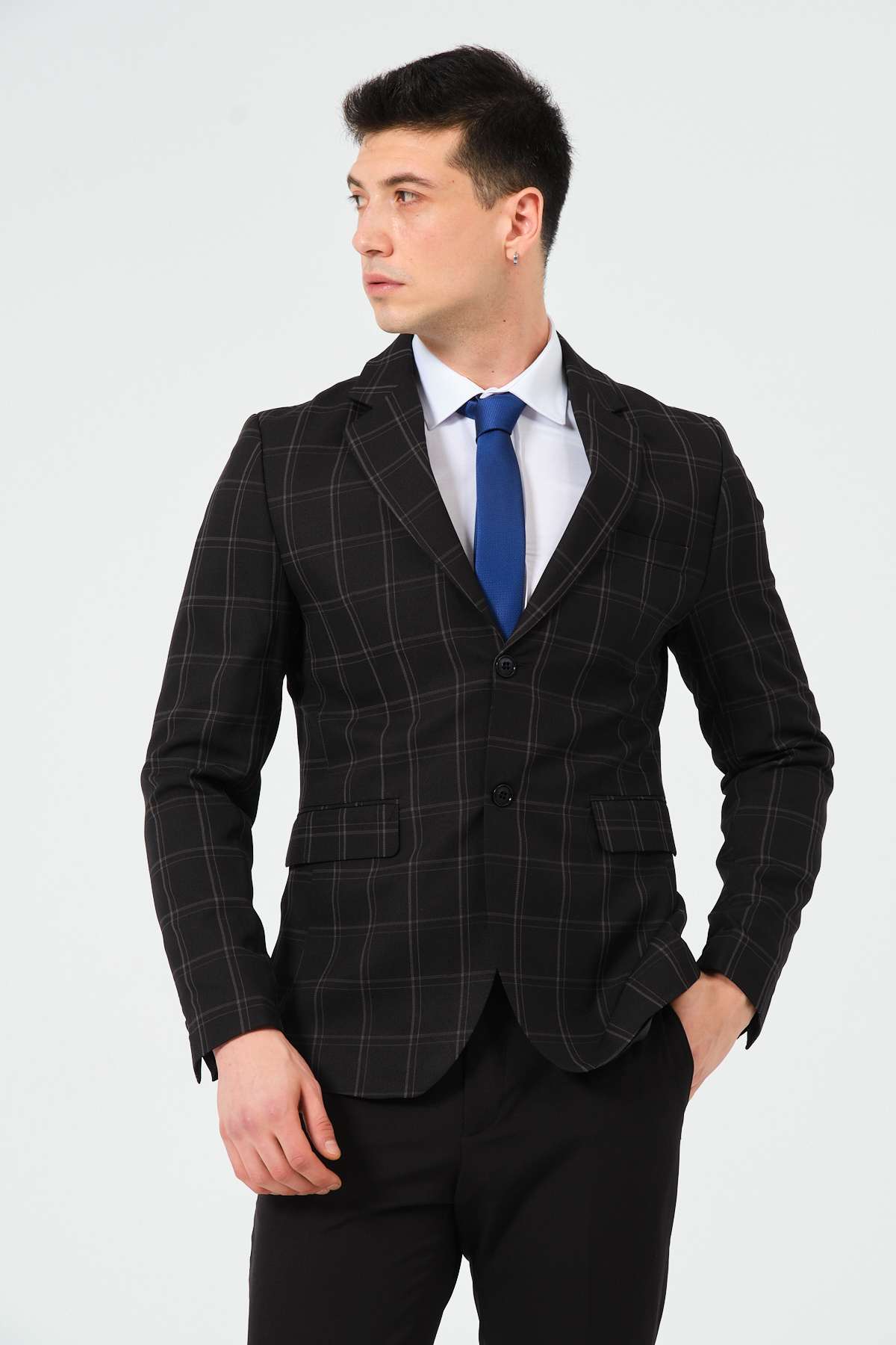 Pierre Cassi-Plaid Patterned Black Blazer - Regular Fit 7