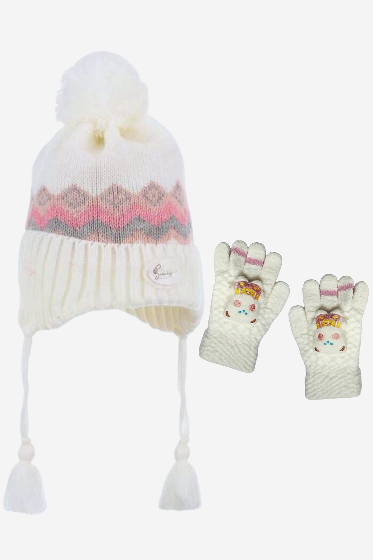 Kitti 4-8 Yaş Kız Çocuk Kulaklıklı Bere & Eldiven 2'li Takım