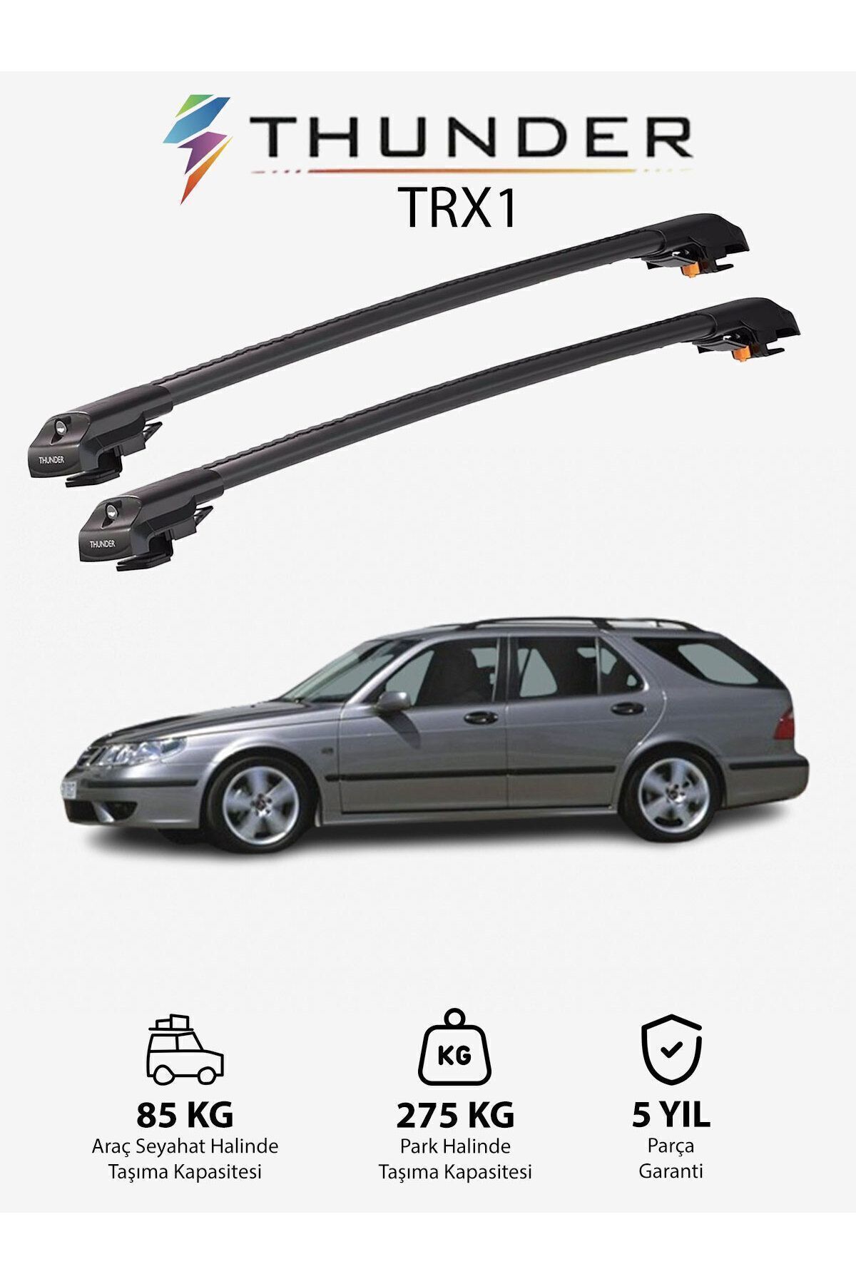 Thunder-SAAB 9-5 1998-2010 TRX1 Thunder Carrier - Black Intermediate Weft Carrier Roof Bar with Lock 1