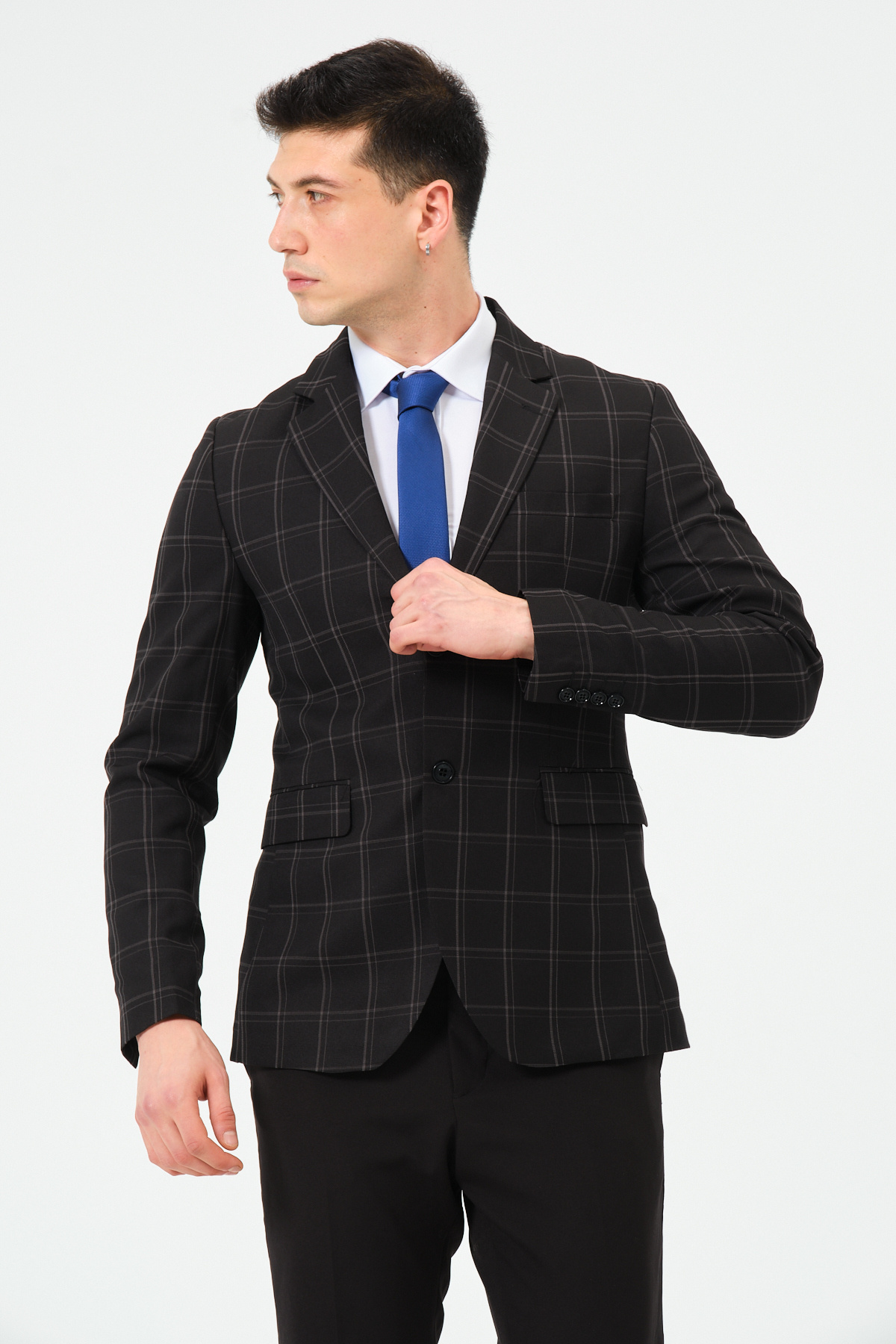 Pierre Cassi-Plaid Patterned Black Blazer - Regular Fit 2