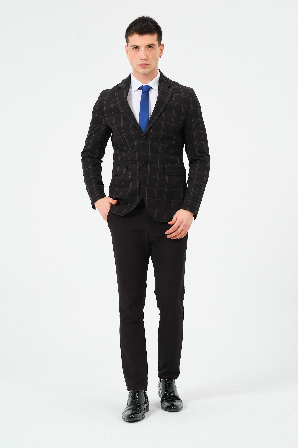 Pierre Cassi-Plaid Patterned Black Blazer - Regular Fit 8