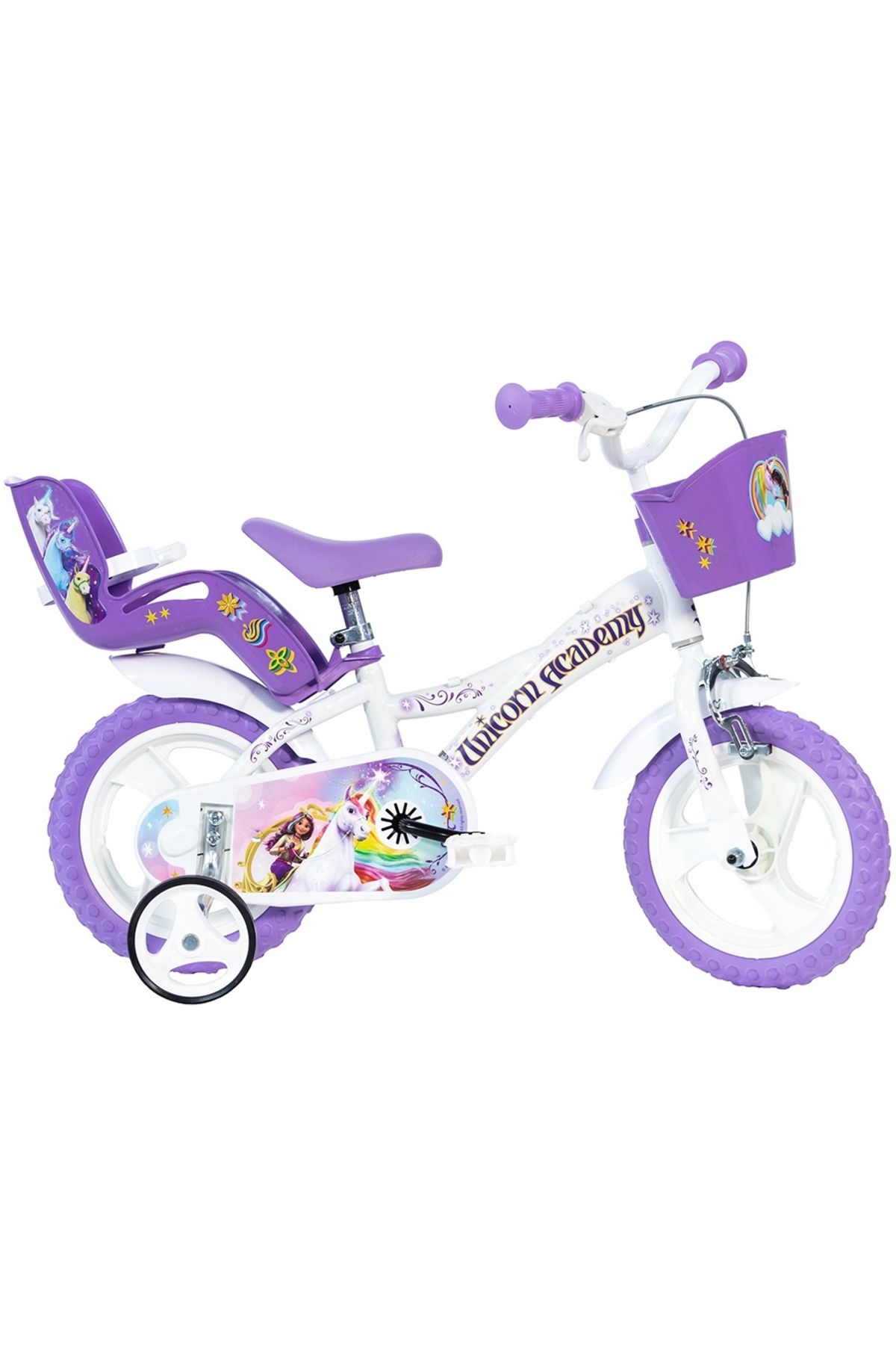 OEM Bicicleta Copii 3-5 Ani, Roti Ajutatoare Dino Bikes 12' Unicorn Academy, Alb Violet - One Size