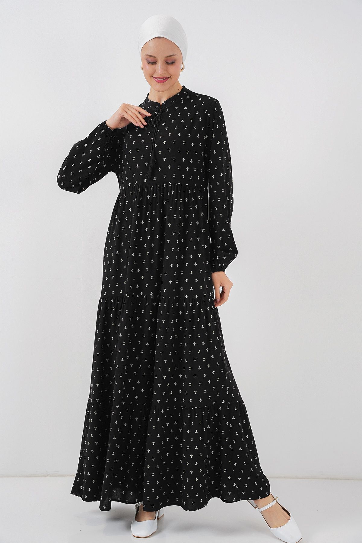 Bigdart-Φόρεμα Hijab με κορδόνια 1627 - Μαύρο 4