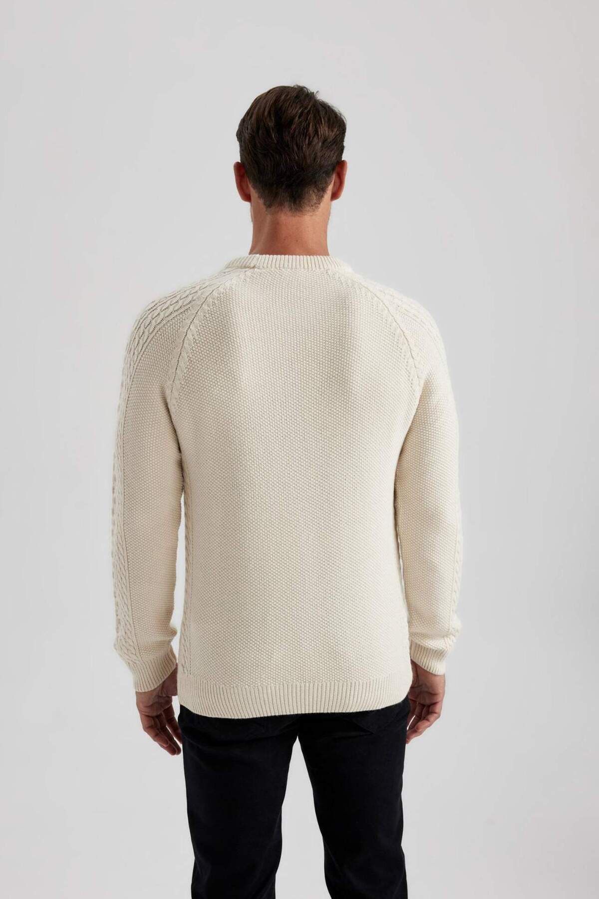 DeFacto-Standard Fit Regular Cut Knit Detailed Crew Neck Knitwear Sweater B3290Ax23Wn 8