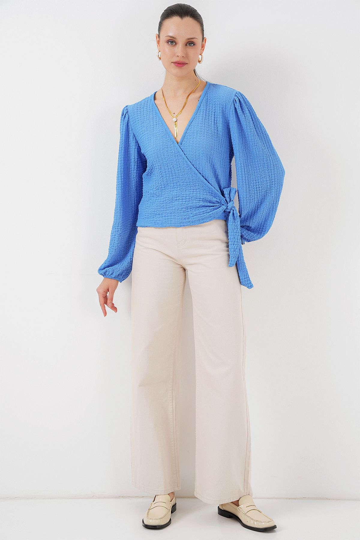 Bigdart-Blue Wrap Knitted Blouse - 0441 2