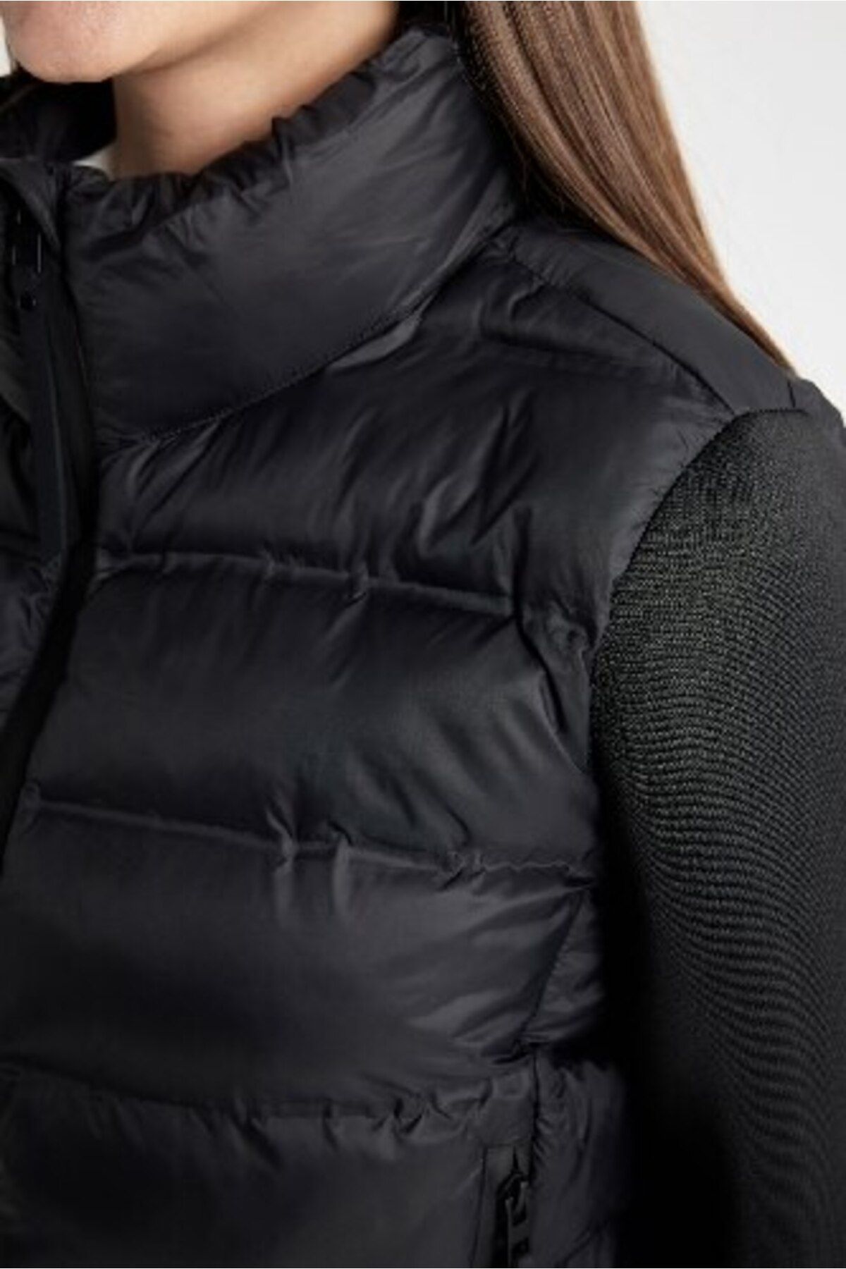 DeFacto-Stand Collar Zipper Scuba Sleeve Puffer Jacket - Pockets, Short C7536Ax24Wn 5