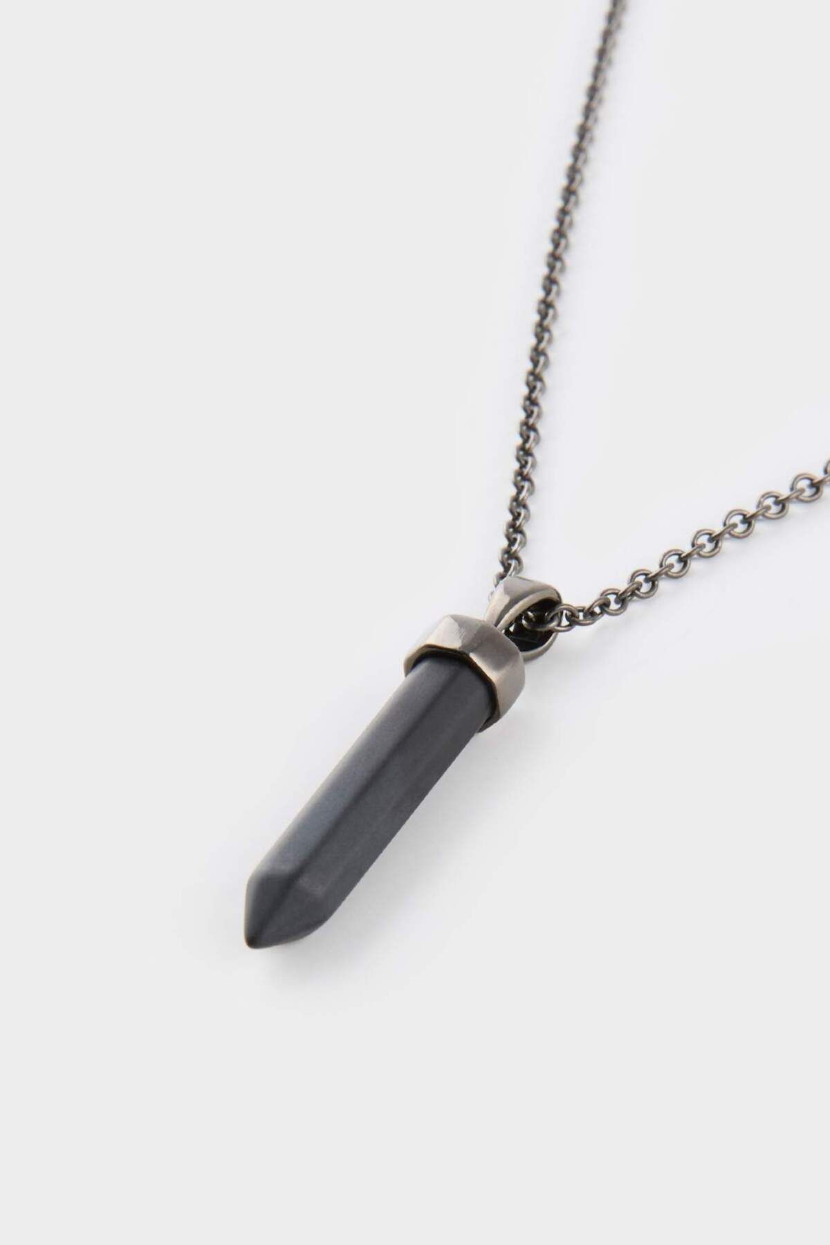 DeFacto-Unisex-Halskette mit Onyx-Stahlstück und Stahlkette E6296AXNS 4