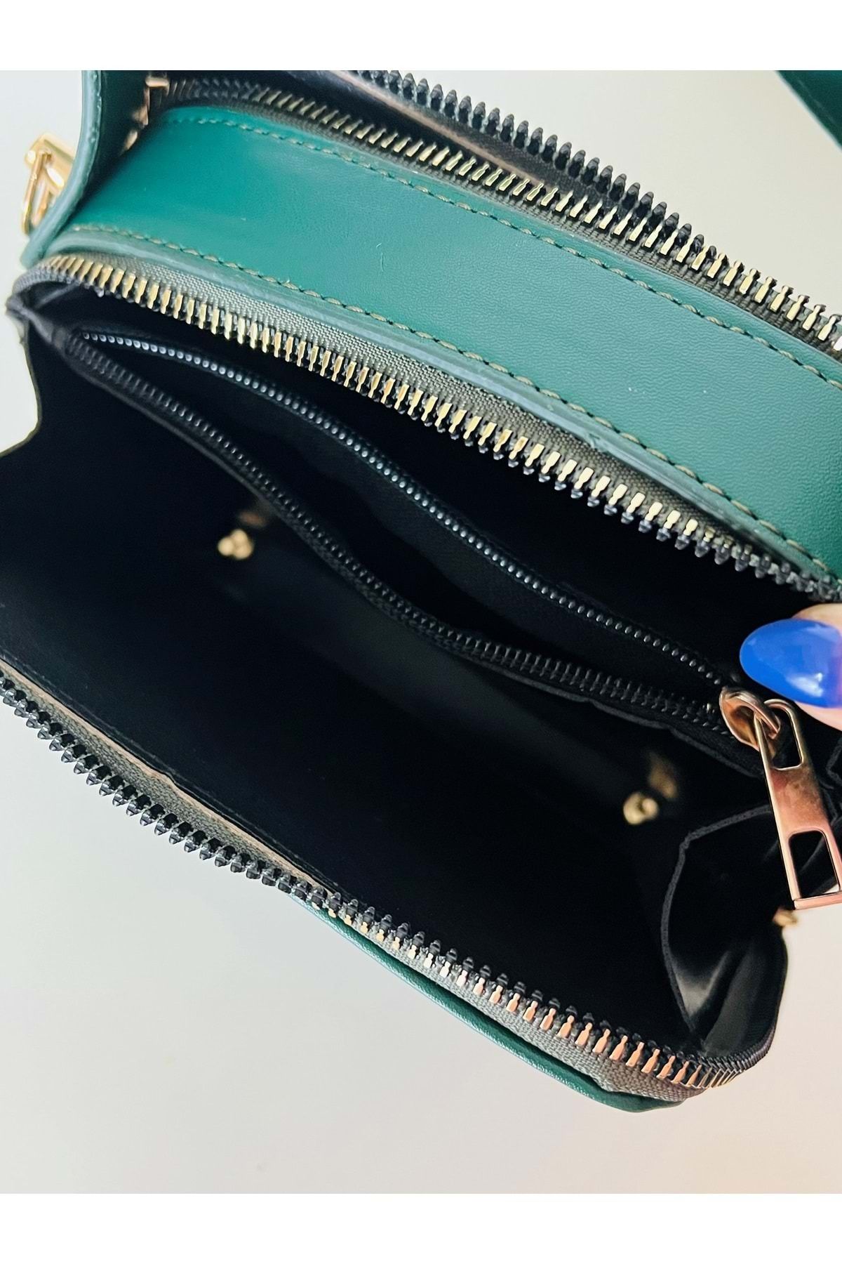 ACAR TAKI-Square Mini Hand and Shoulder Bag-Green Color Acr4350 4