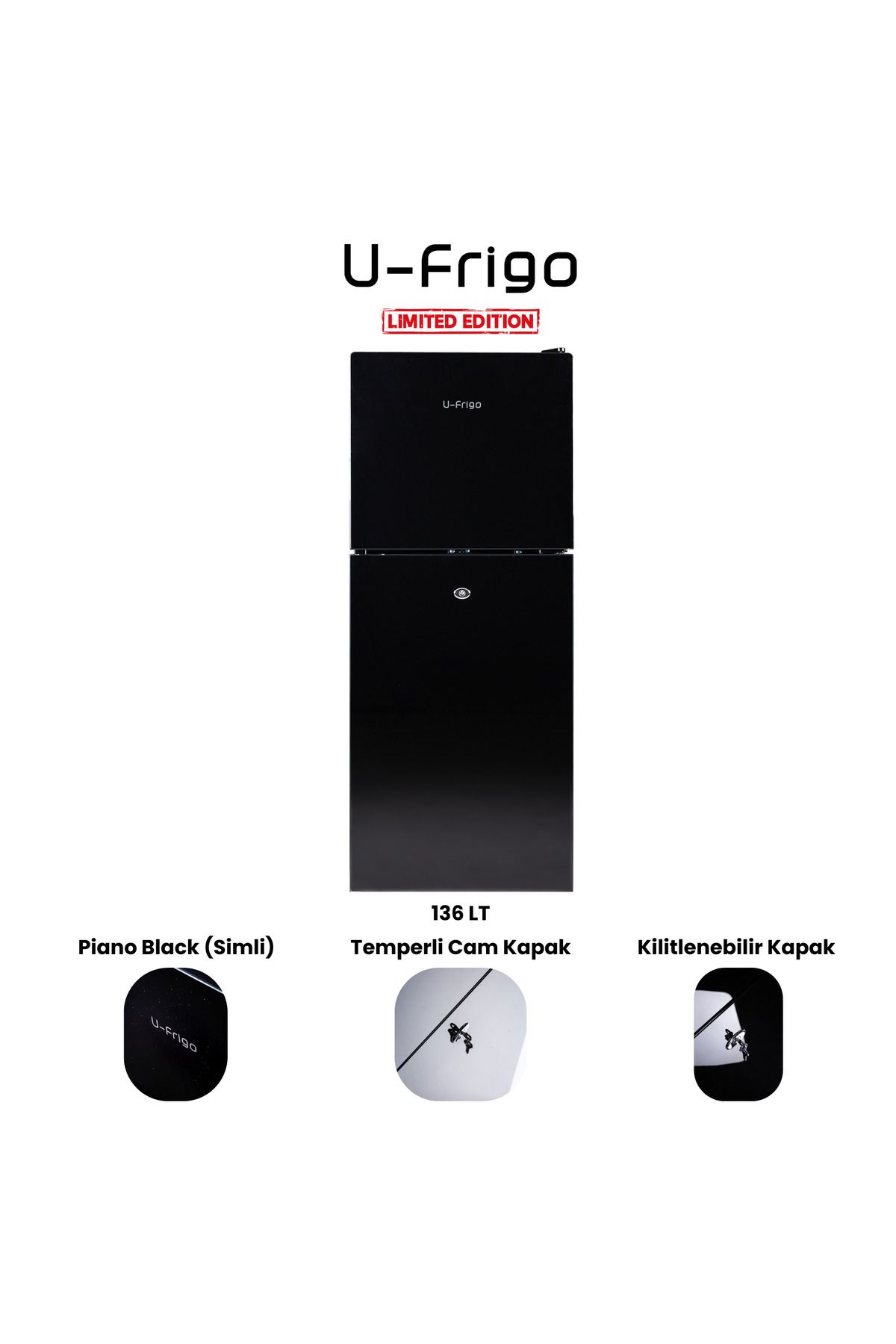 U-Frigo 136 Lt 12-24v Marin/karavan Kompresörlü Buzdolabı Temperli Cam Kapak Limited Edition Siyah