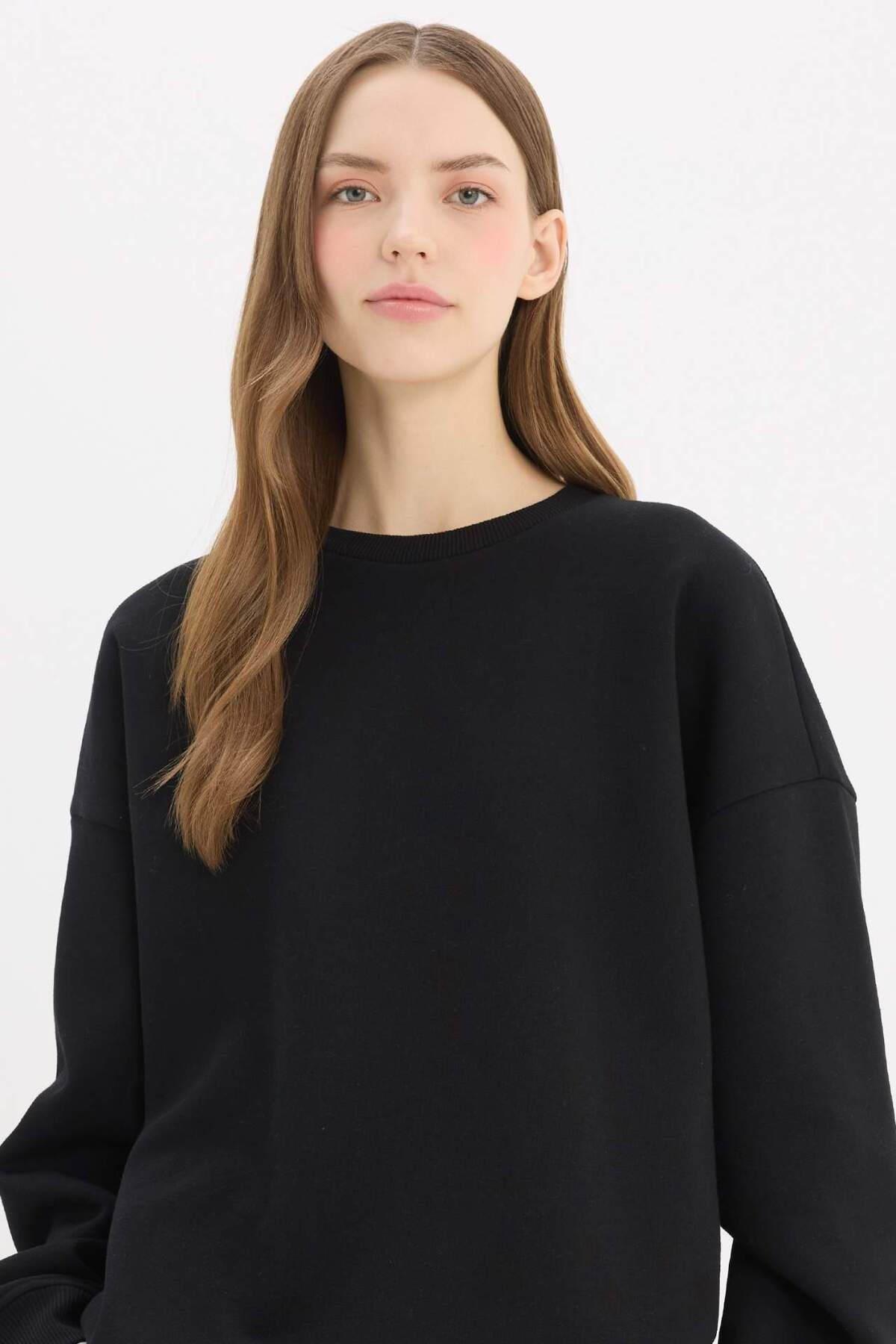 DeFacto Bluza Oversize, Szeroka, Z Okrągłym Dekoltem, Prosta, Gruba, Prosta Y1346az25sp Kobieta - S