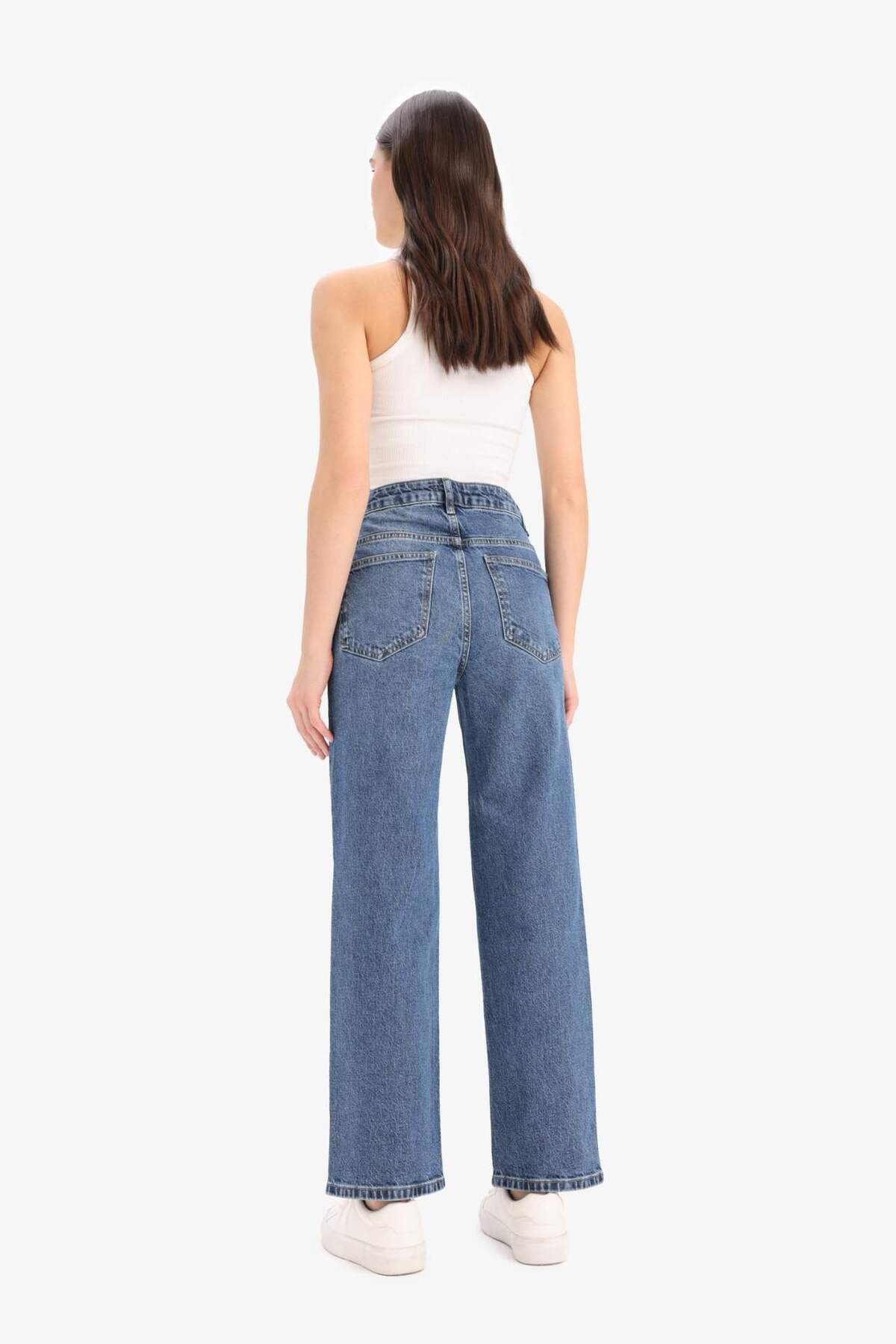 DeFacto-Bequeme, gerade, knöchellange Jeans mit hoher Taille und gewaschener Hose D8154AX25SM 7