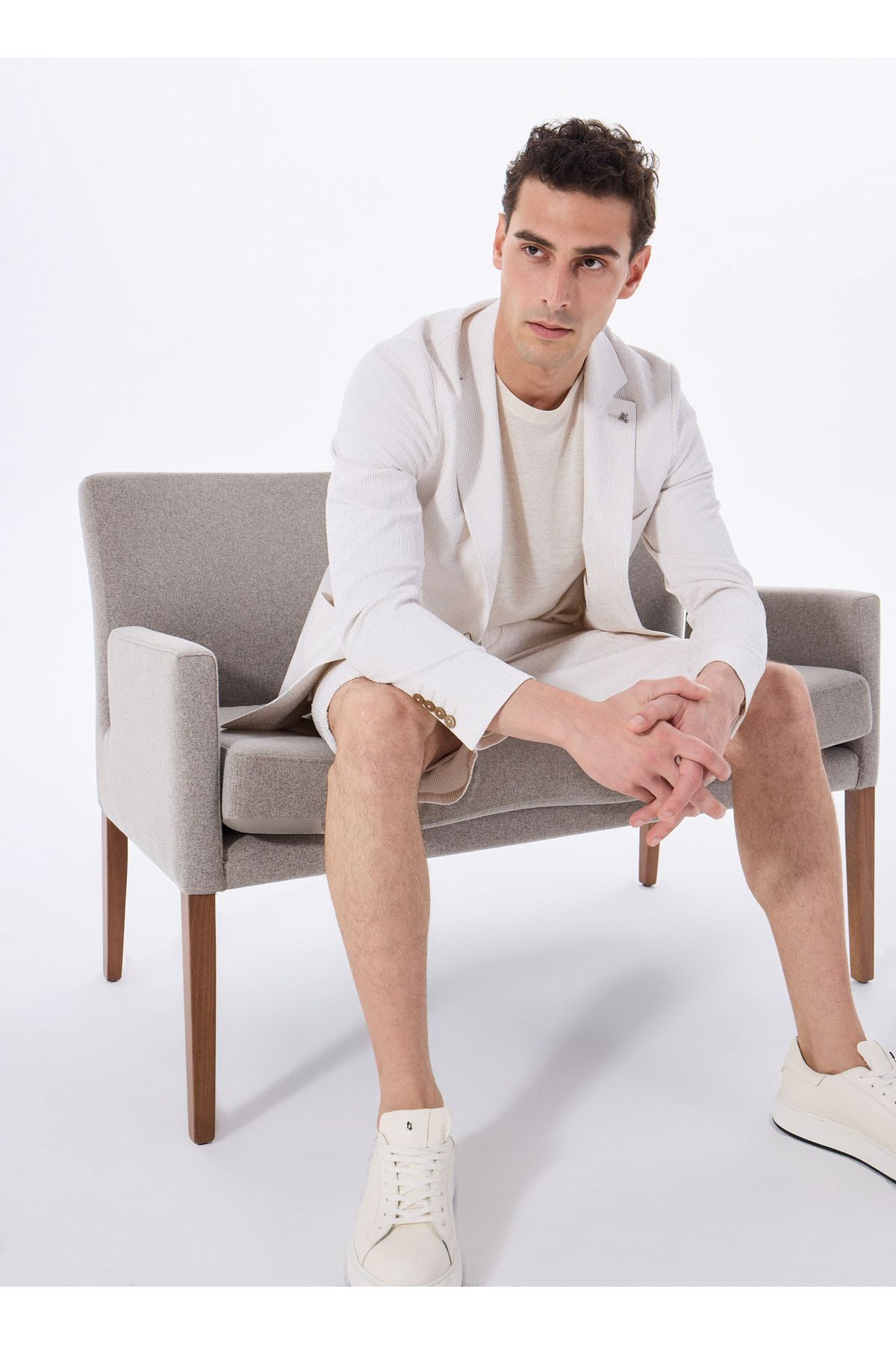 کت راه راه مردانه Slim Fit Ecru F5SM-CKT 2425 Fabrika