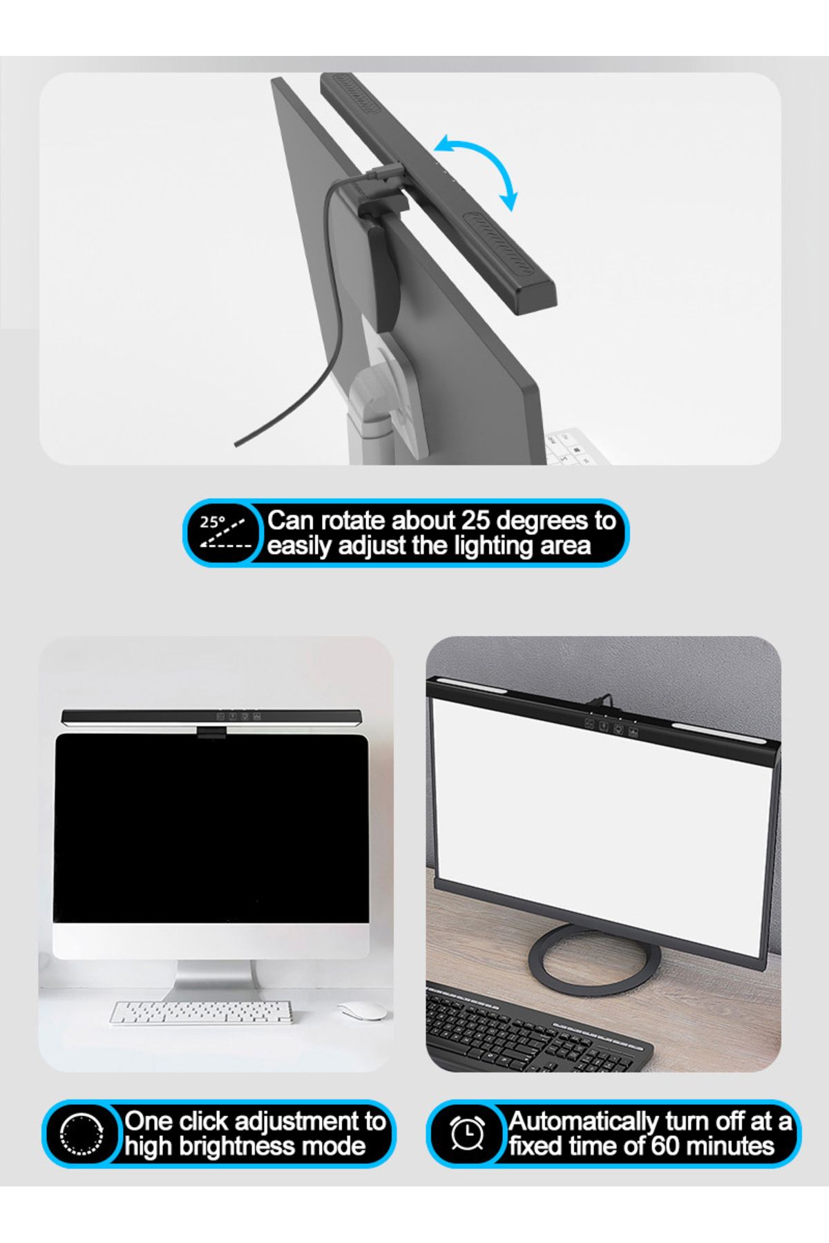 FlashHawk-Computer Monitor Light with RGB Colorful Ambient Light，USB Powered Monitor Lamps 7