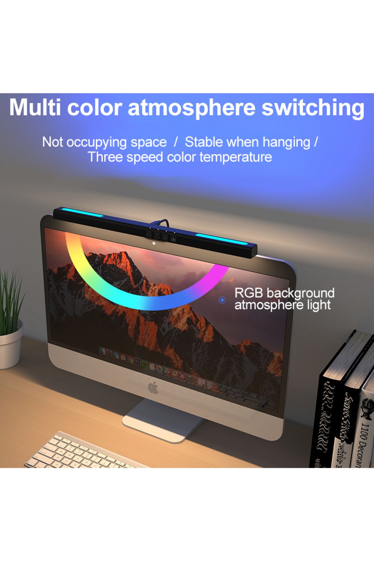 FlashHawk-Computer Monitor Light with RGB Colorful Ambient Light，USB Powered Monitor Lamps 3