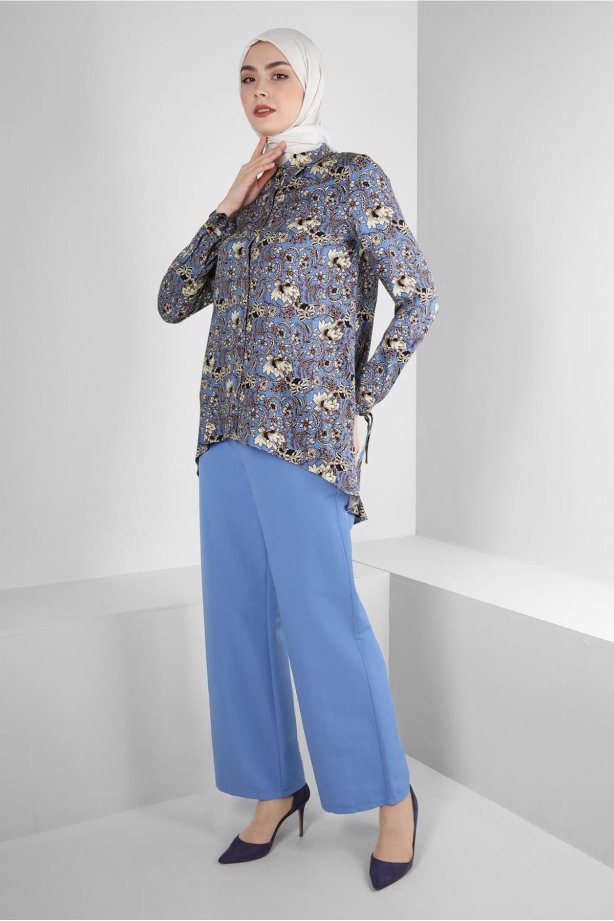 Alvina-PATTERNED CUFFS BINDING DETAIL BLUZ 43714 2