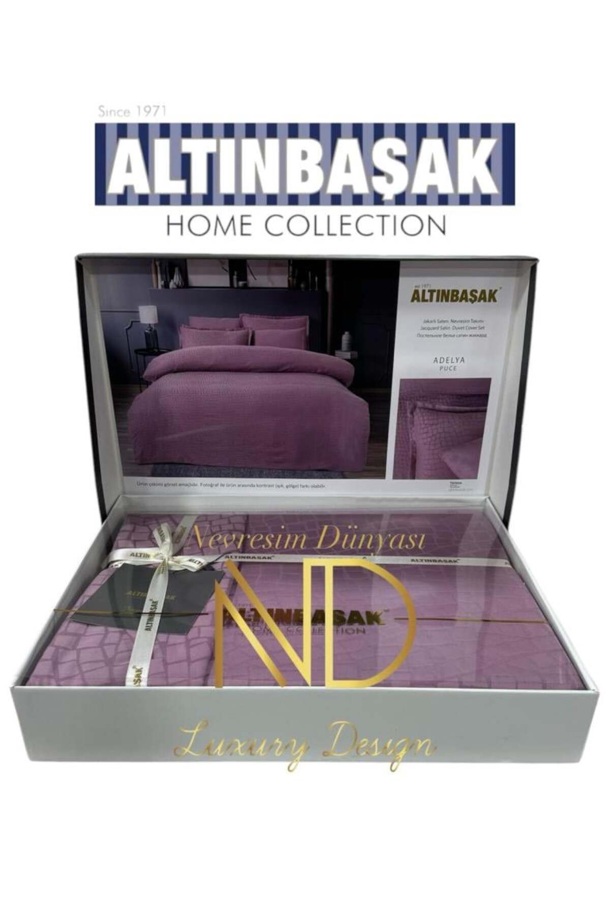 OEM Jakarlı Saten Çift Kişilik Nevresim Takımı Adelya Puce