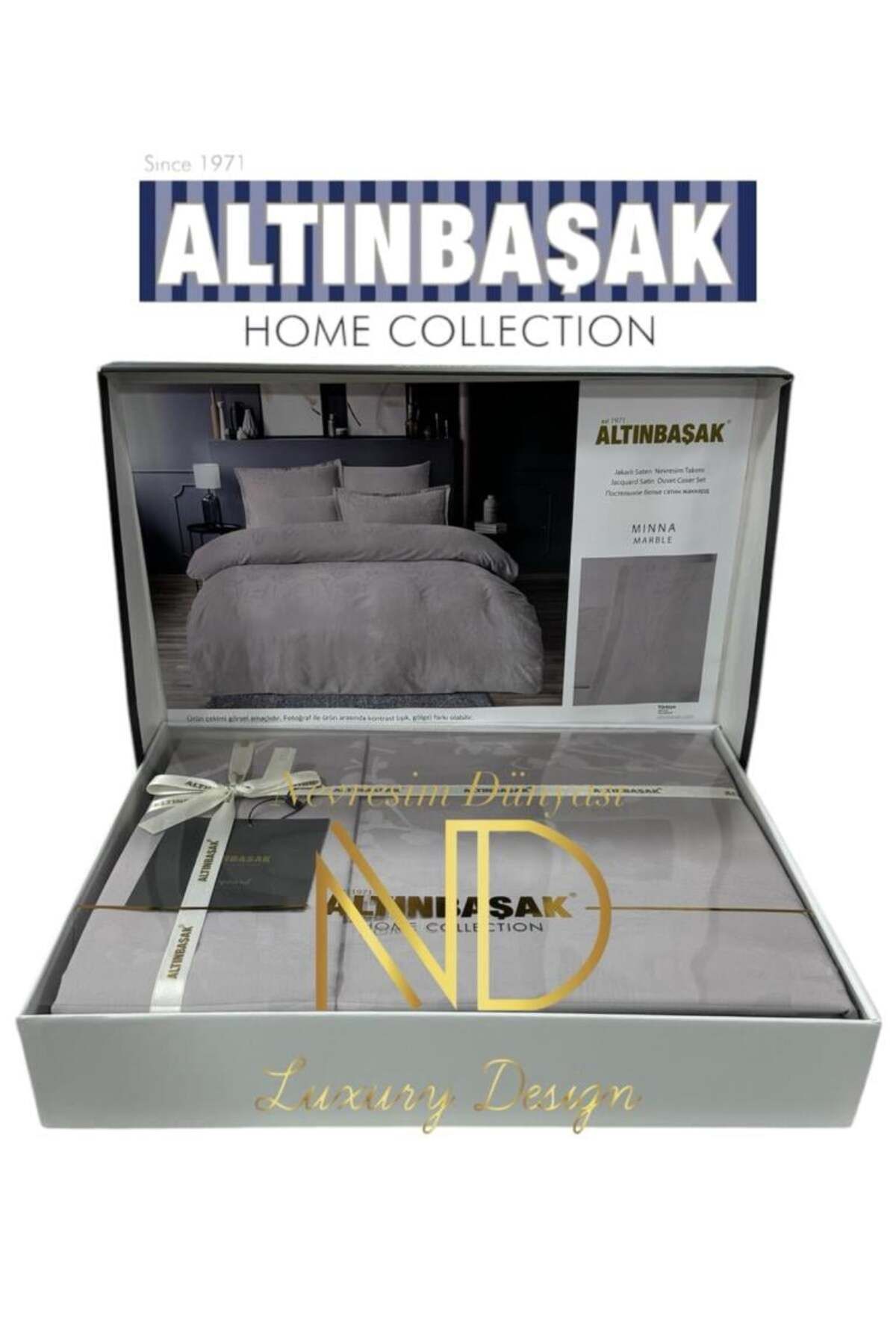 FAYMEM GLOBAL Jakarlı Saten Çift Kişilik Nevresim Takımı Minna Marble