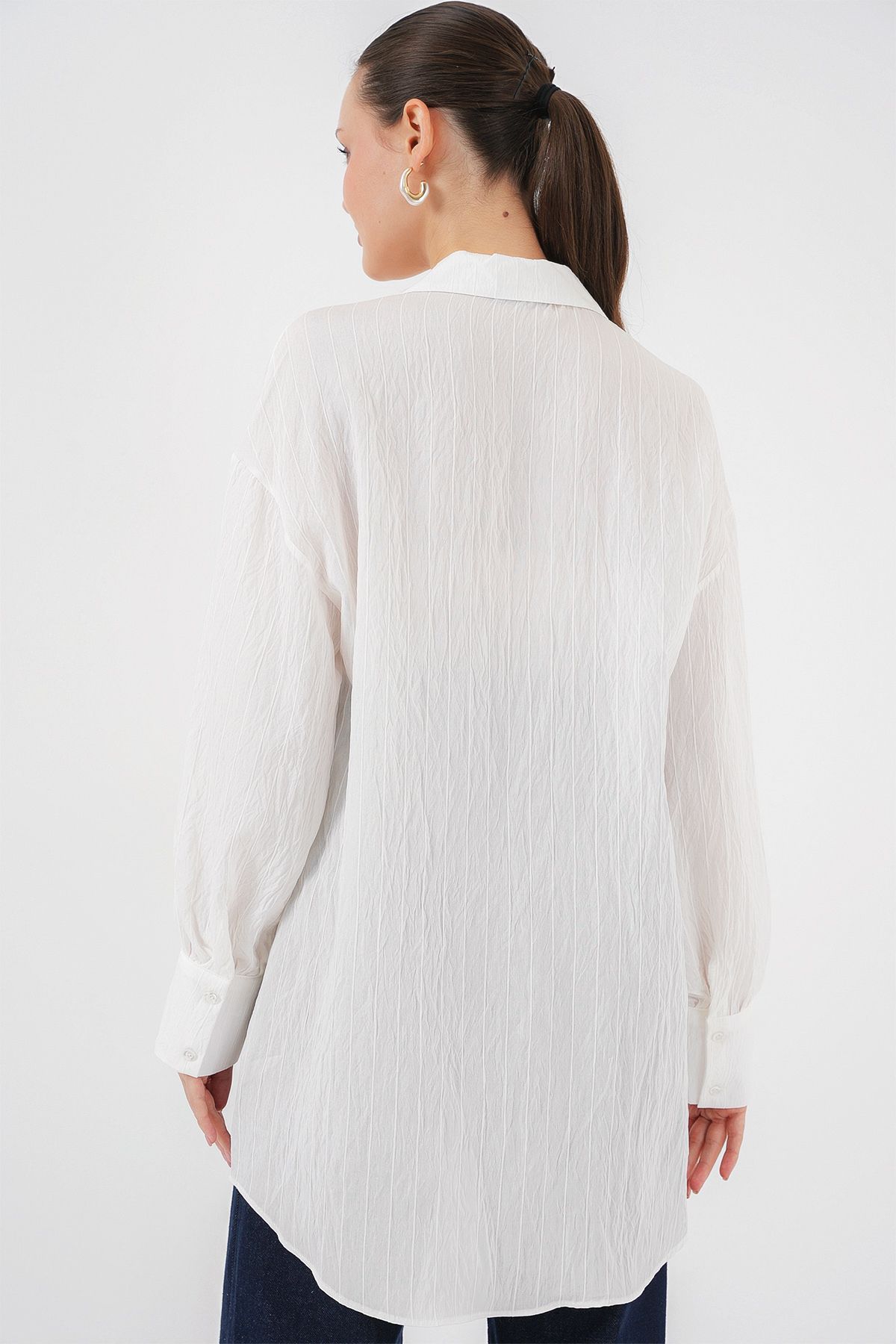 Bigdart-Gestreifte lange Hemdtunika für Damen 5963 – Weiß 6