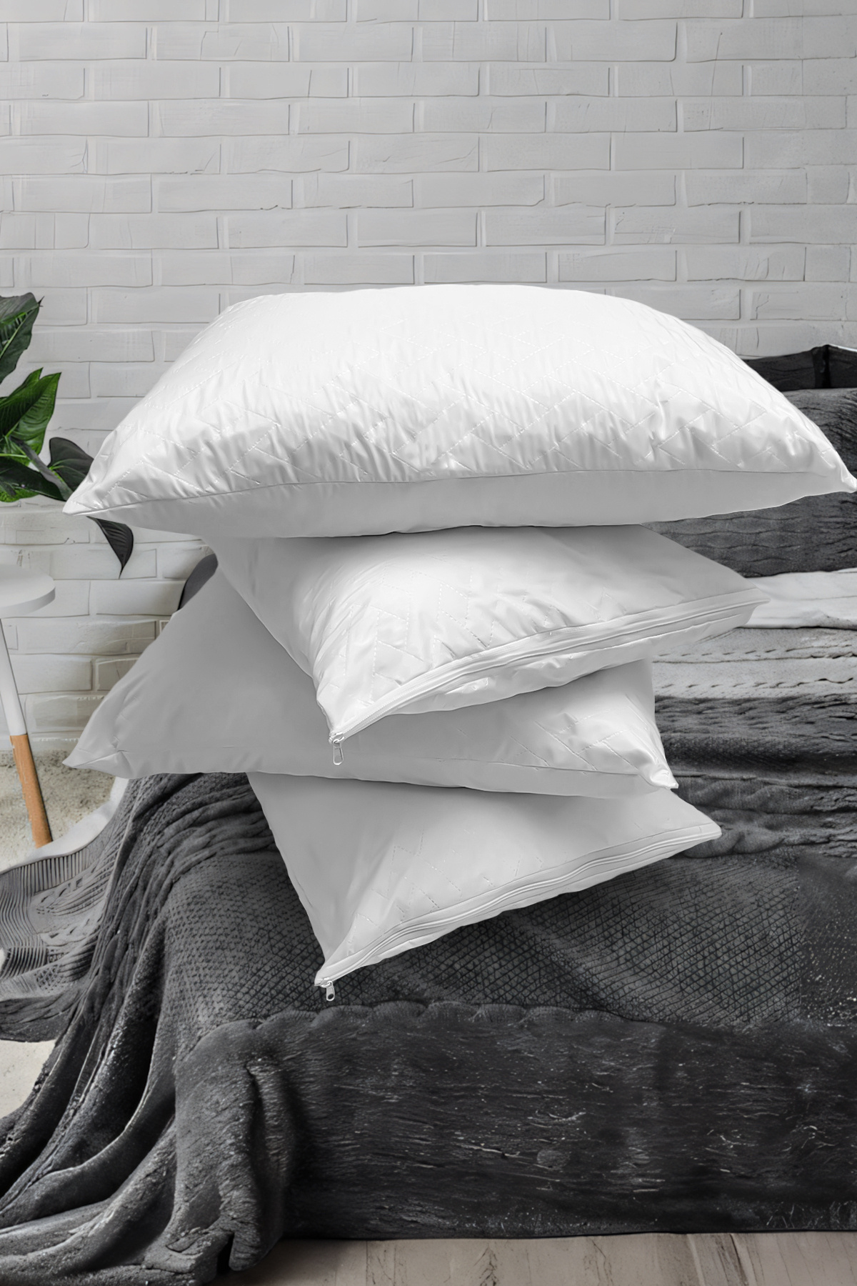 SER&YAT 4 Adet Yastık Alezi Mikrofiber Kapitone Yastık Alezi Su Geçirmez Yastık Kılıfı 50x70 CM