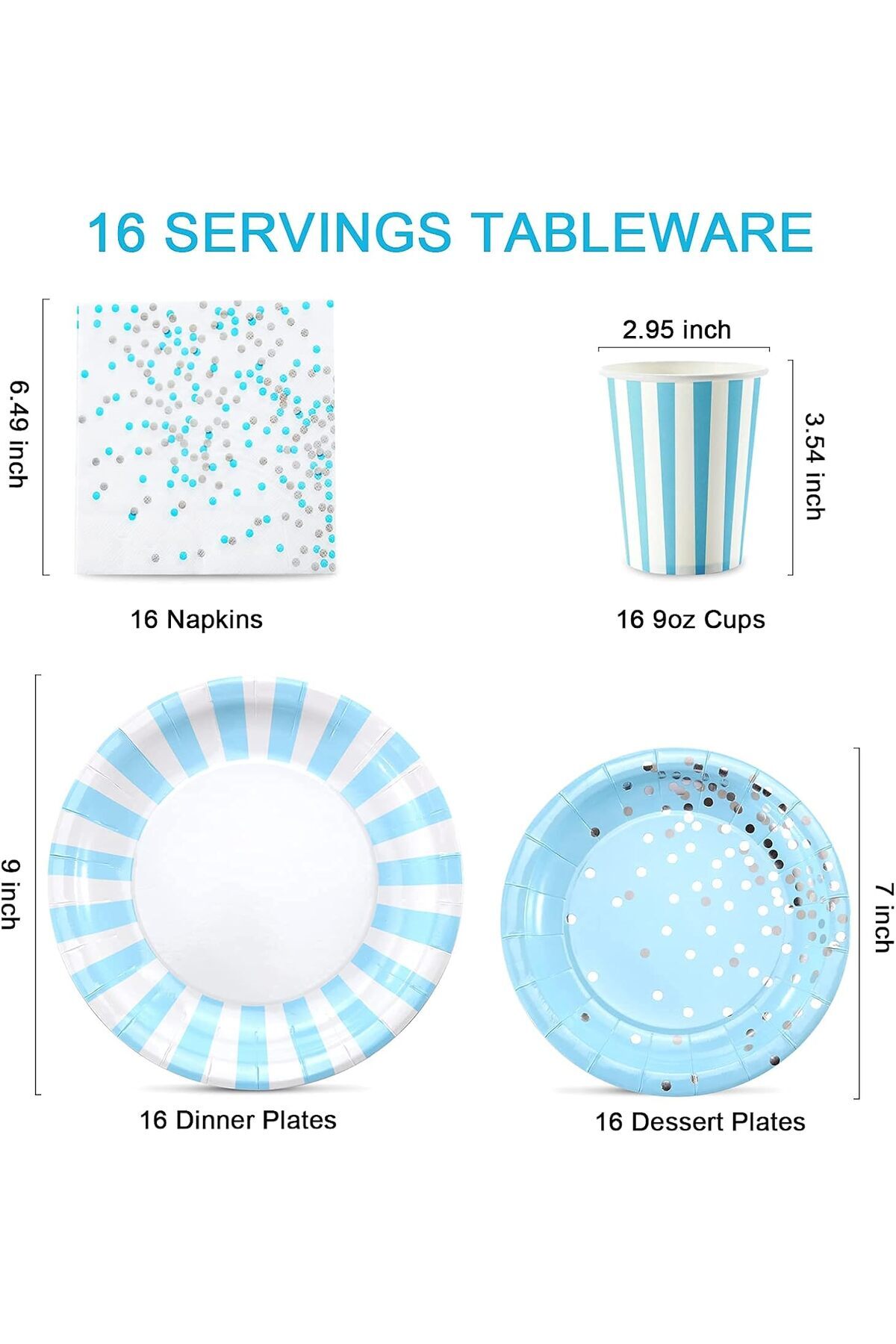 COOYA-64 Pcs Disposable Party Tableware Set, Suitable for Birthday Parties Festivals(Blue) 4