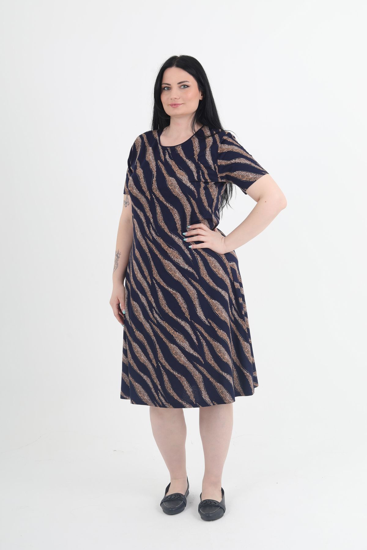 GNR-Plus Size Long Sleeve Print Dress 1