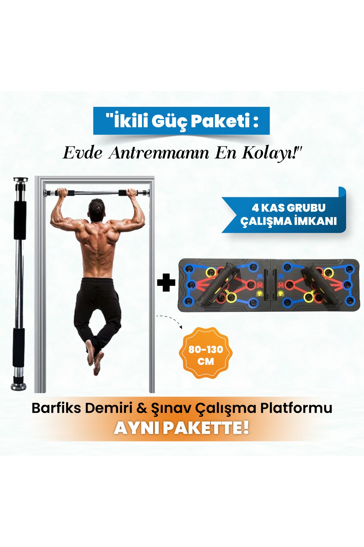 Raicon 80-130 Cm Barfiks Çubuğu ve Şınav Çalışma Platformu Tahtası Aleti
