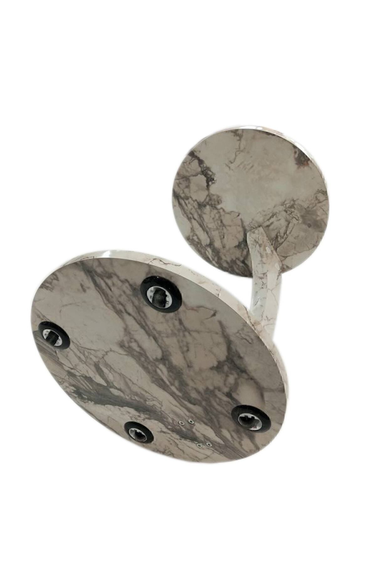 interGO-C-shaped Round End Table With Rolling Wheels - White Marble Pattern 6