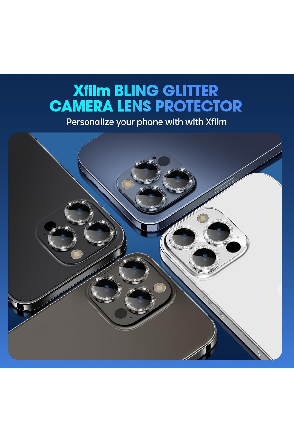 AWH-iPhone 15 Pro/Pro Max Camera Lens Protector, Bling Metal Diamond Ring 9H Scratchproof (Silver) 6