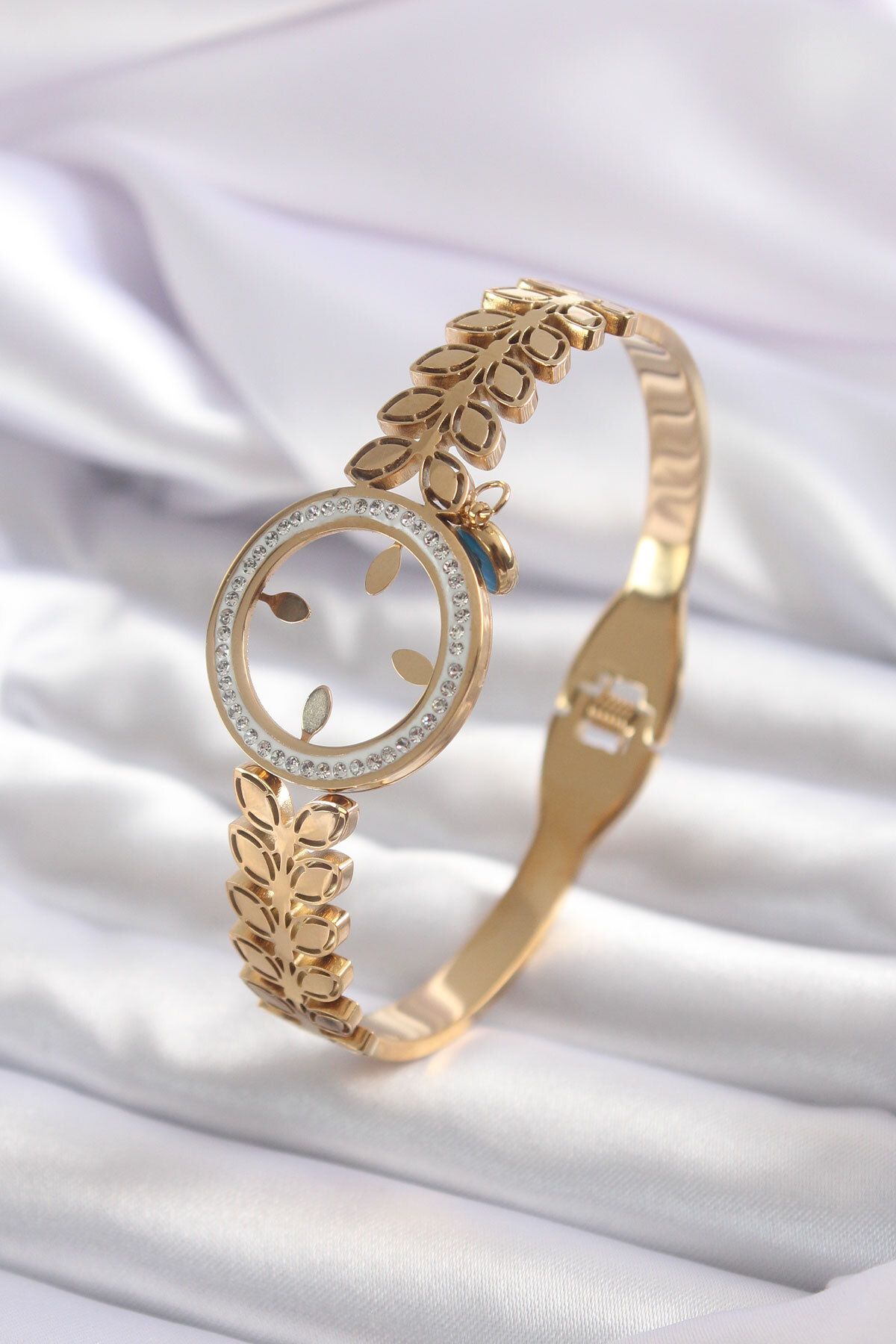 Pİ GLOBAL 316L Çelik Gold Renk Çeyrek Takılabilen Zirkon Taş Detay Kadın Kelepçe - TJ-BB5548