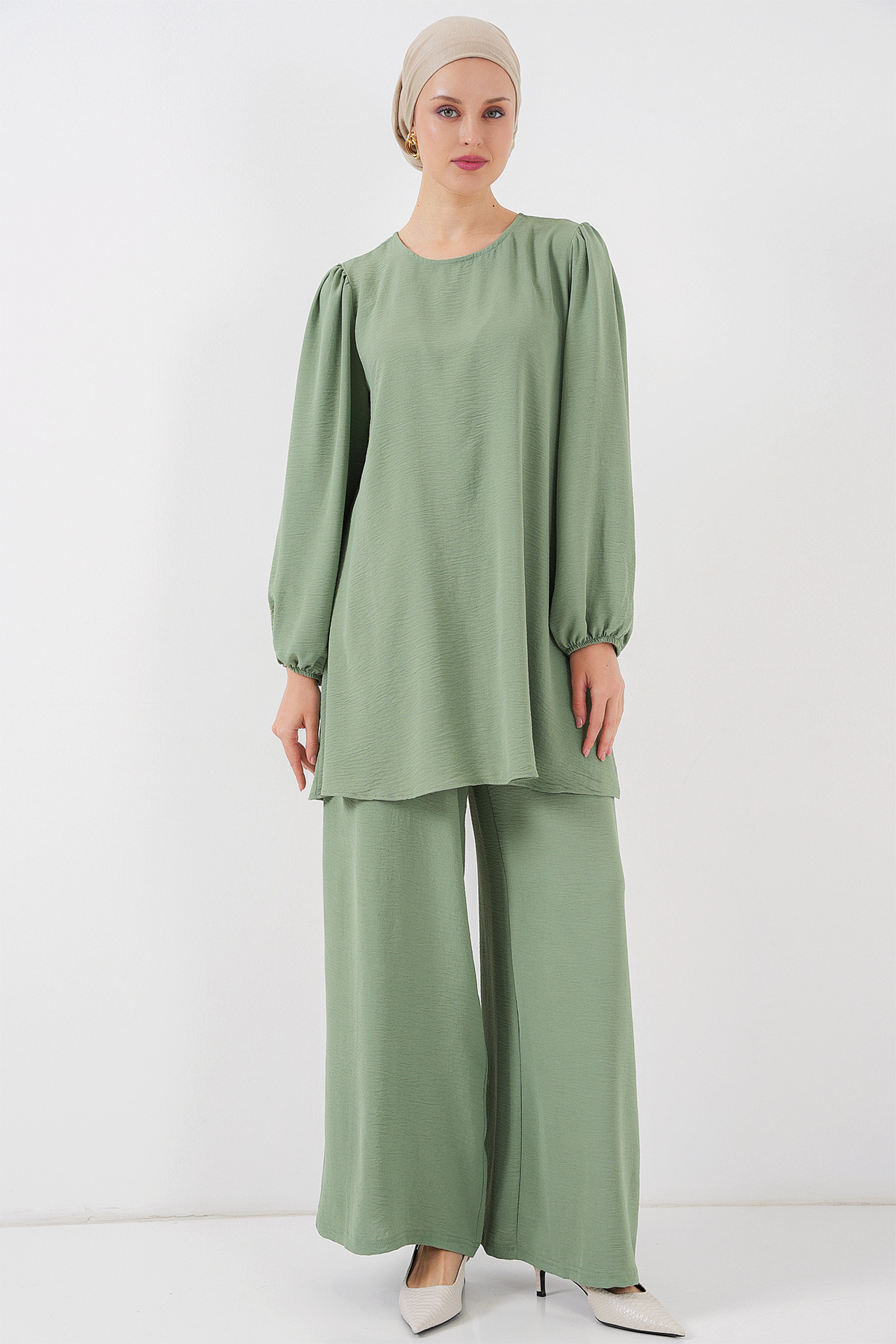 Bigdart-Дамски панталон Ayrobin Tunic Bottom Top Set 6712 - Çağla 4