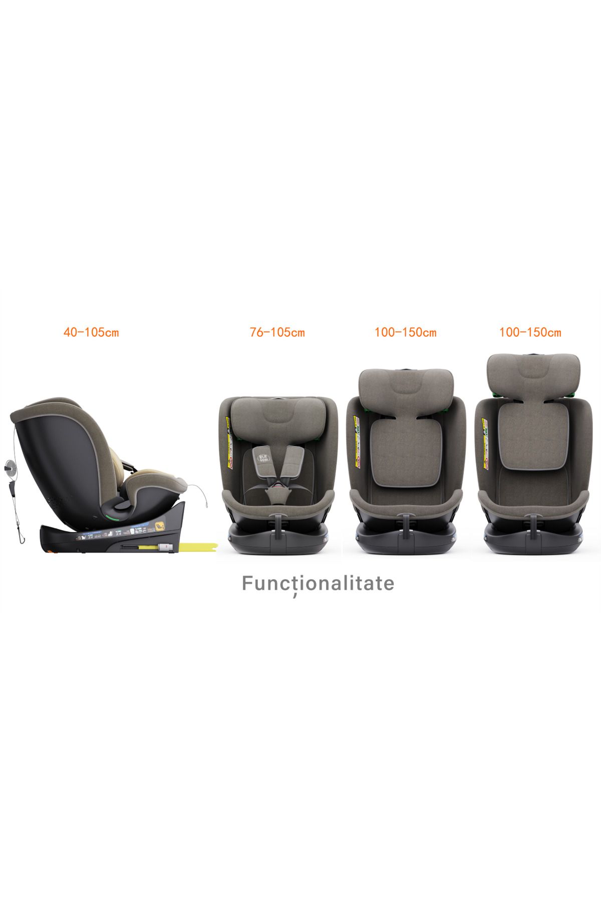 BUF BOOF-Scaun Auto B-Joy DELUXE BUF BOOF iSIZE LightBrown Isofix pozitie somn 155 grade rotativ 40-150 cm 3