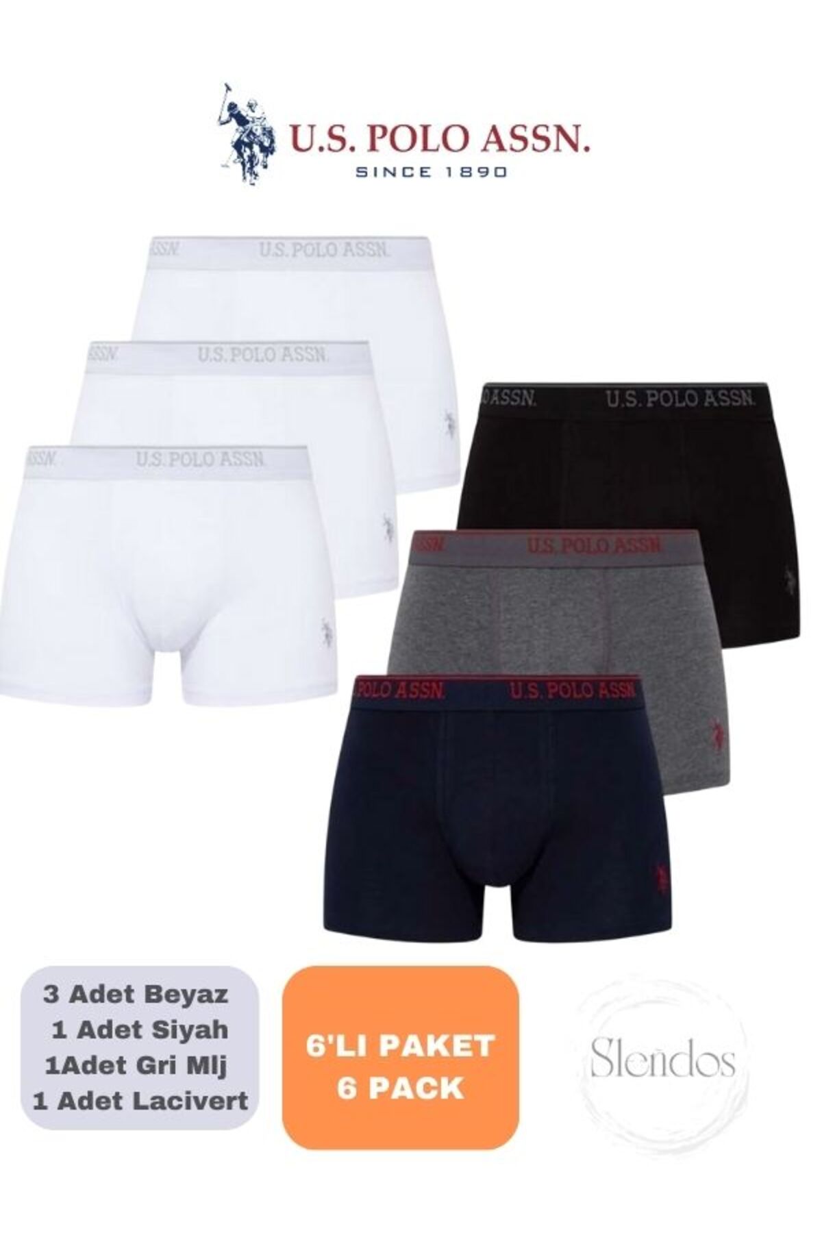 یو اس پولو ست شورت باکسر مردانه دارای مجوز، USPA، بسته 6 عددی (جعبه‌ای)