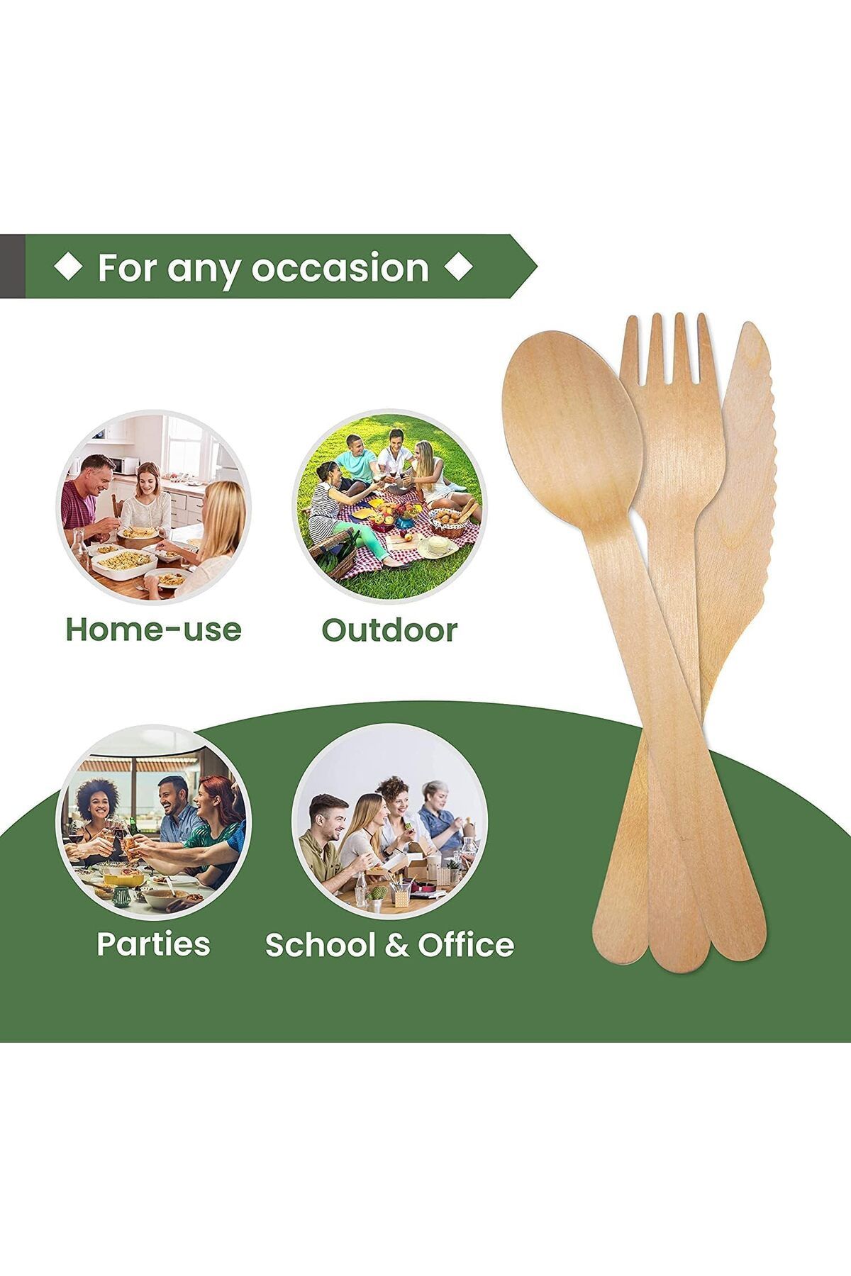 COOYA-50Pcs Disposable Wooden Cutlery Set, Eco Friendly Biodegradable, Compostable for Party Picnic Office 6